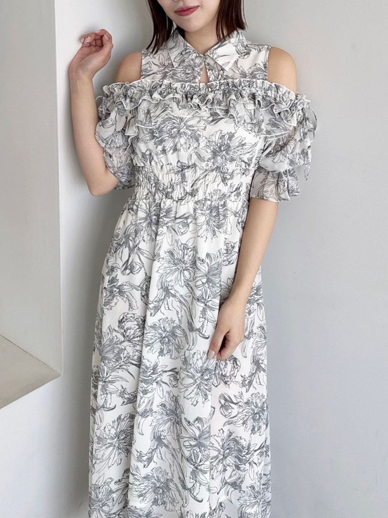 2WAYショルダーフラワーラッフルワンピース[品番:MKSW0062400 2WAYショルダーフラワーラッフルワンピース[品番:MKSW0062400