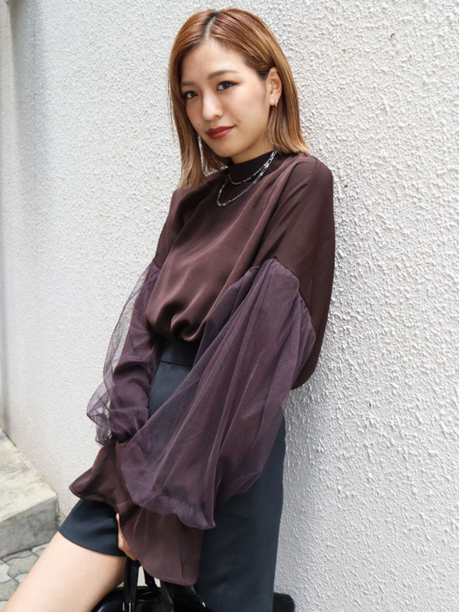 トップス emi セール】ビスチェライクリブトップス / 長袖 クルーネック 細見え