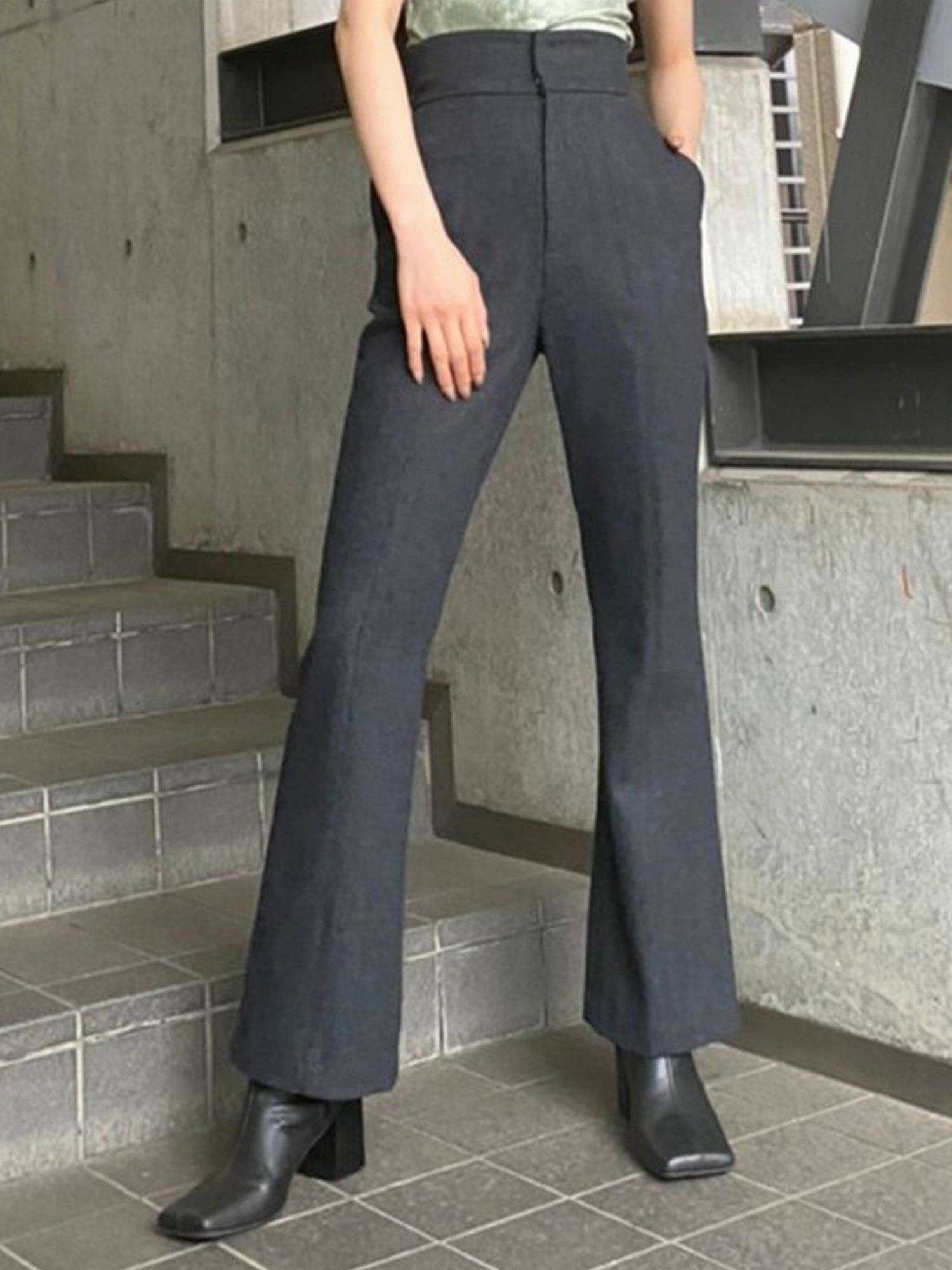 EMODA ハイウエストマークフィットフレアパンツ（ブラック