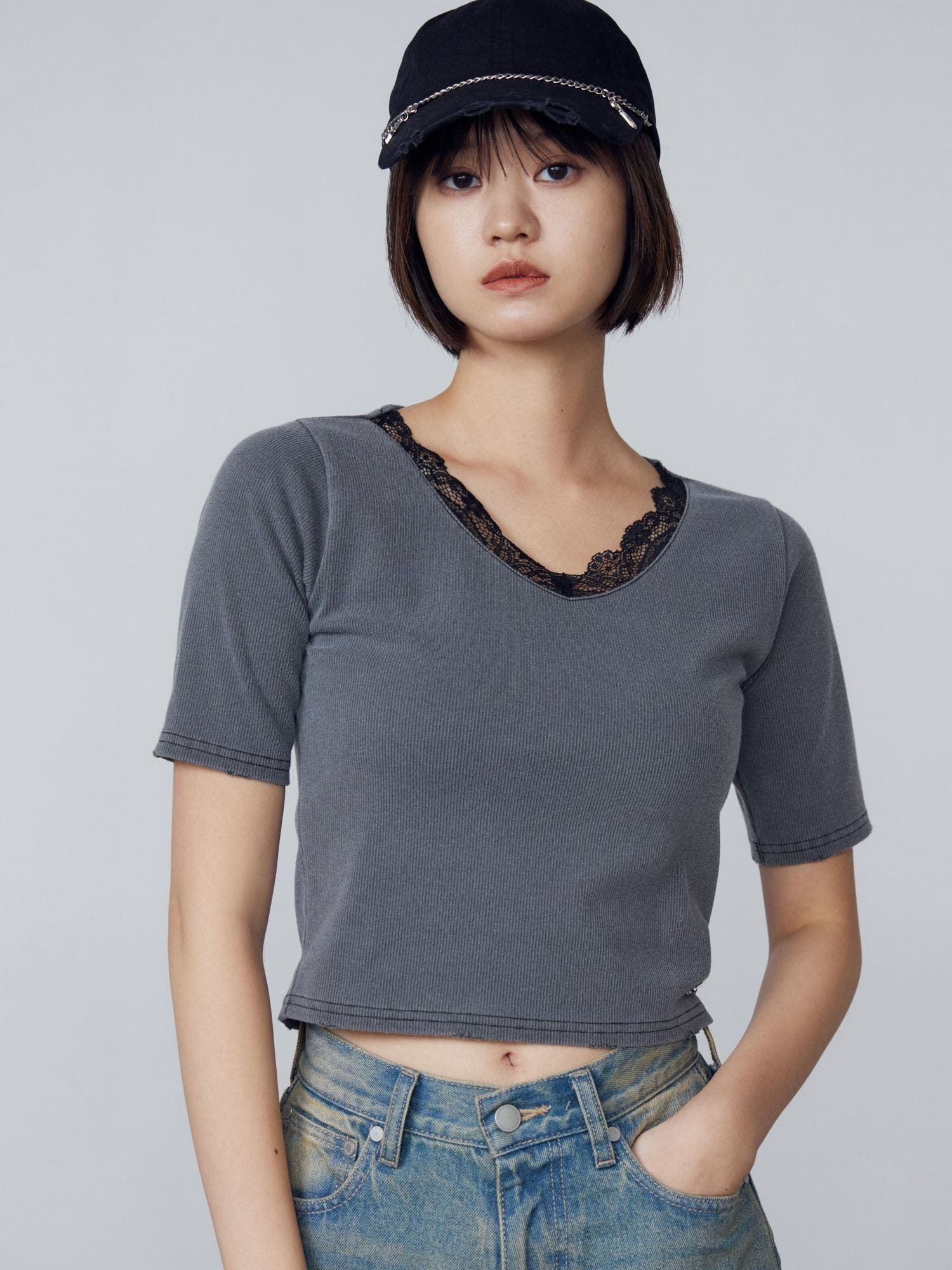 ファッション通販 安い リブクラッシュレーストップス[品番：MKSW0064311]｜EMODA トップス