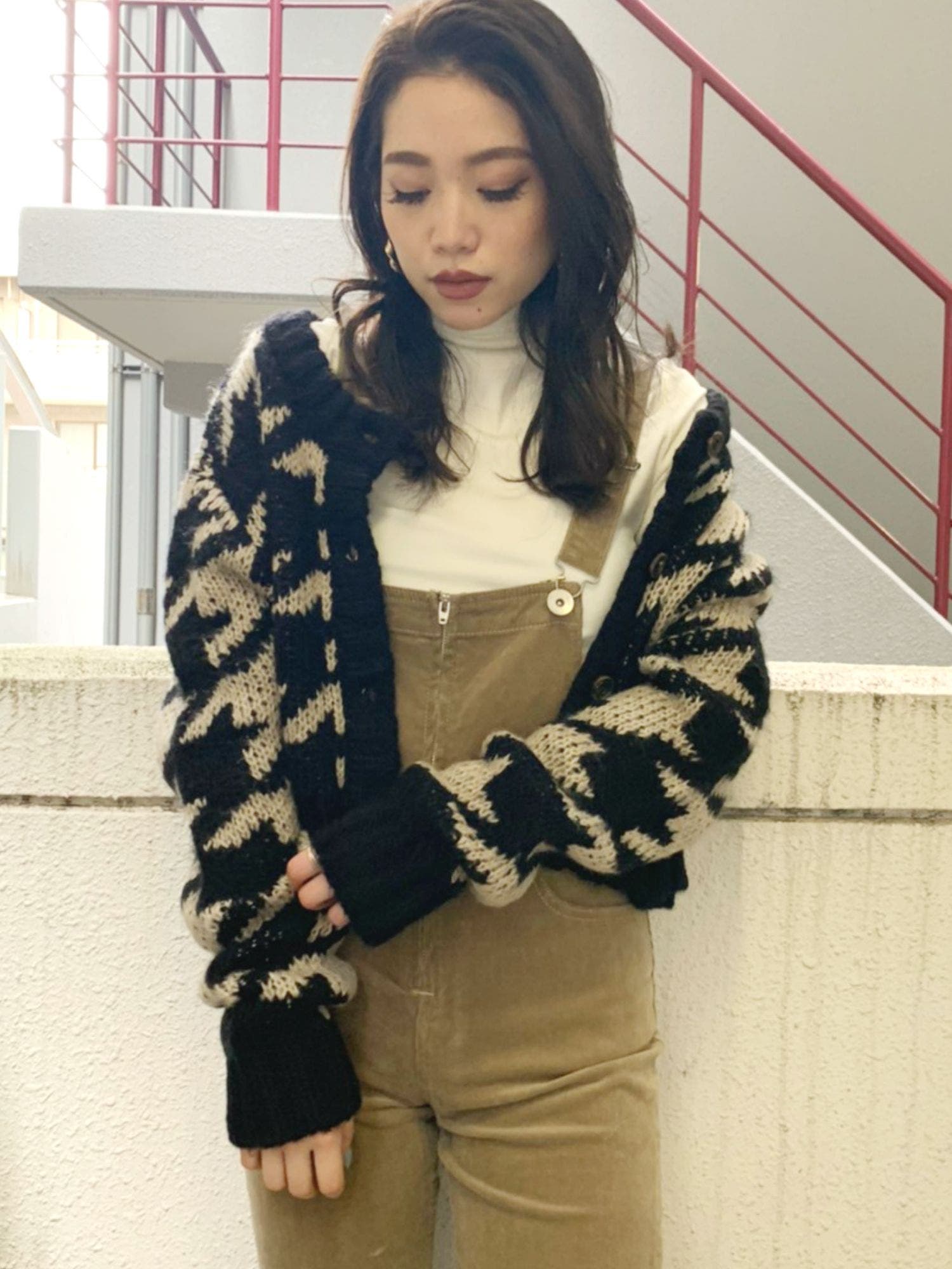 houndstooth patternショートニットカーディガン[品番