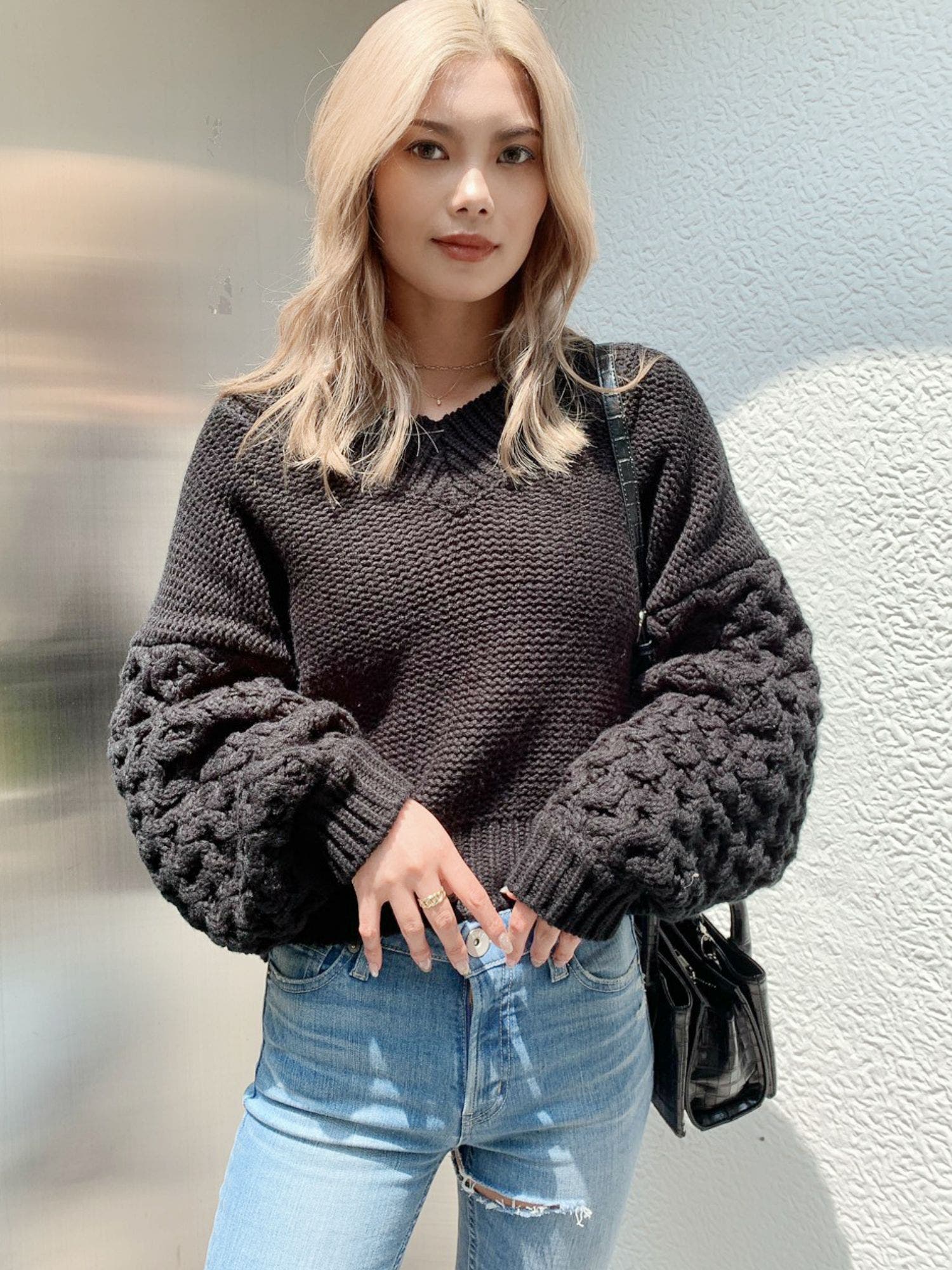 VネックニットTOPS Vネックジャギーニット トップス 長袖[品番：IK000008218