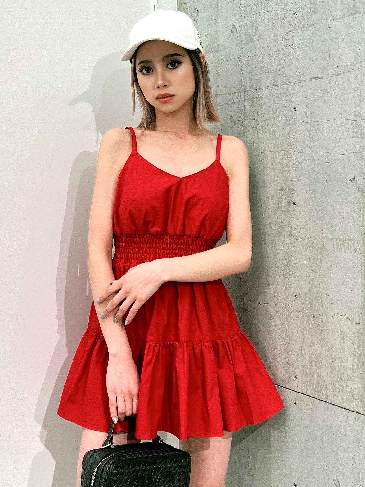 ドット キャミソール ワンピース ティアード レッド 韓国 nr8790 ドット刺繍キャミワンピース｜Stola.（ストラ）公式通販サイト