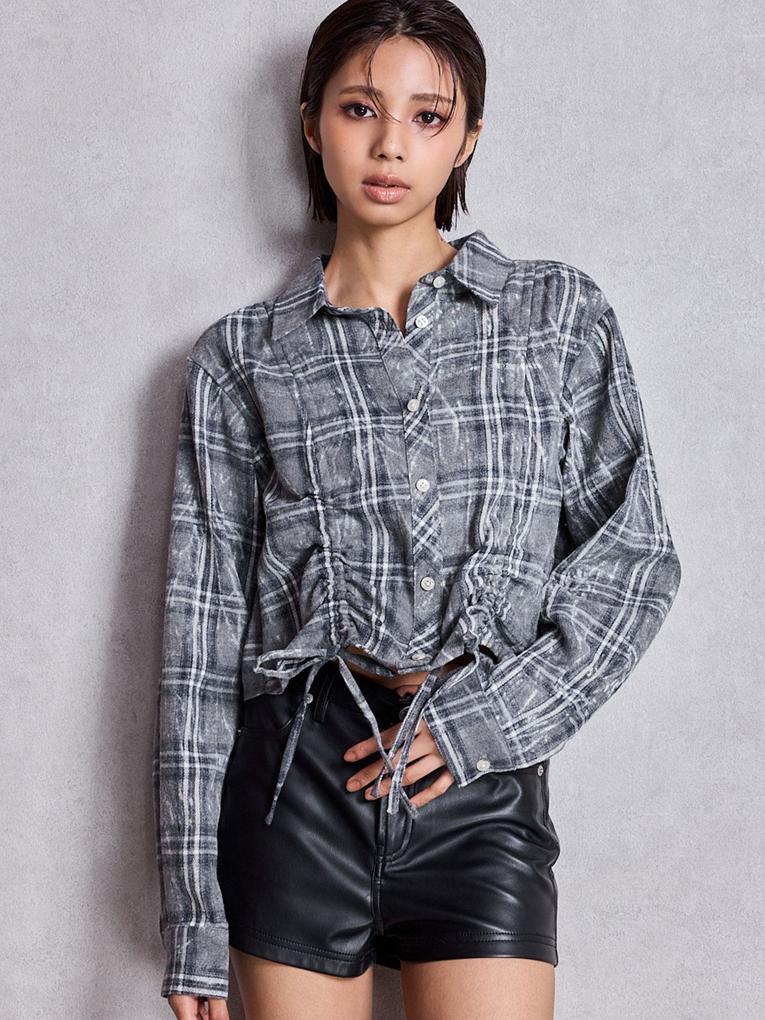 ドロストショートGRUNGEチェックシャツ[品番：MKSW0066679