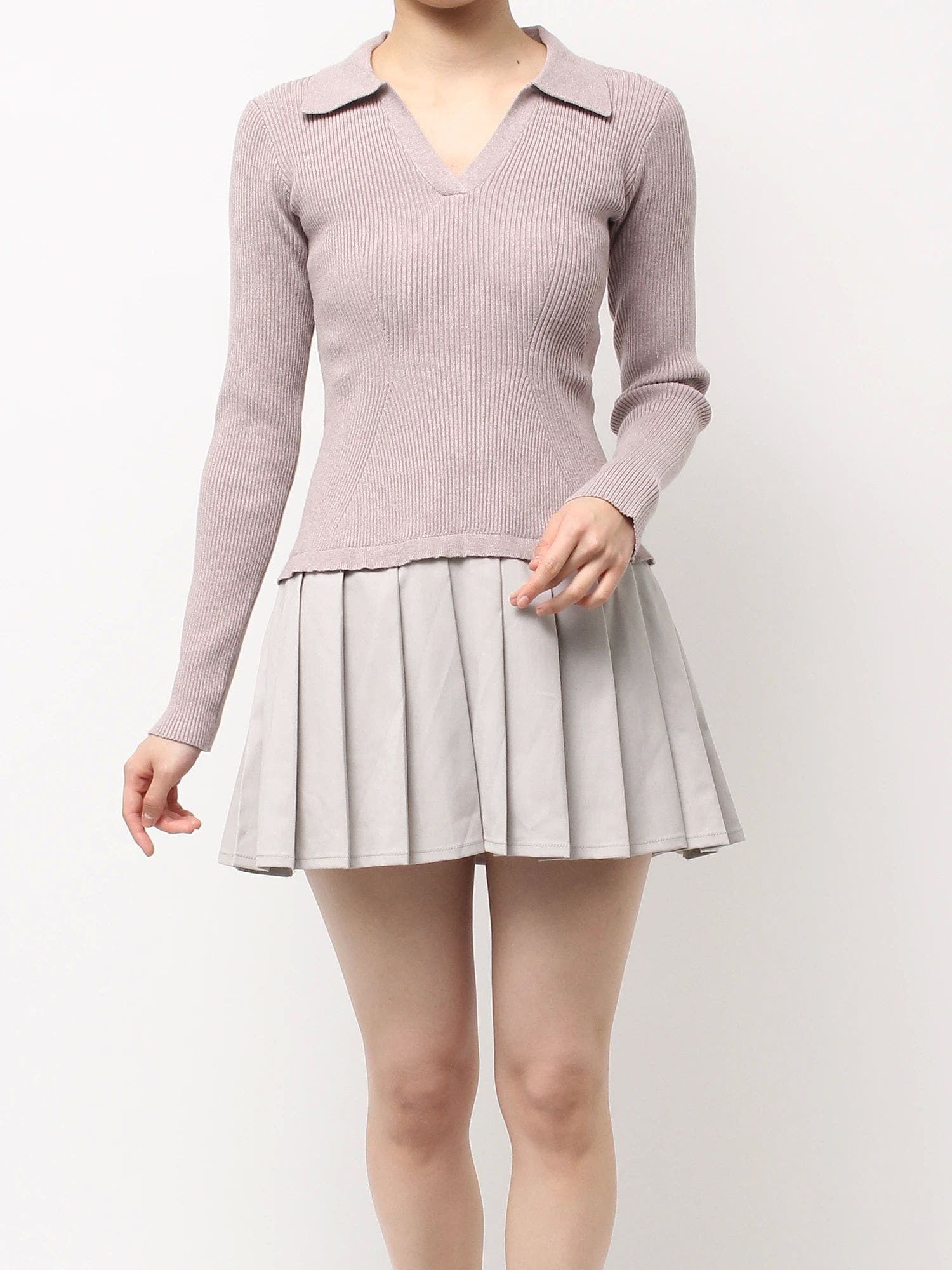 Mix material プリーツスカートニットワンピース[品番：MKSW0066061