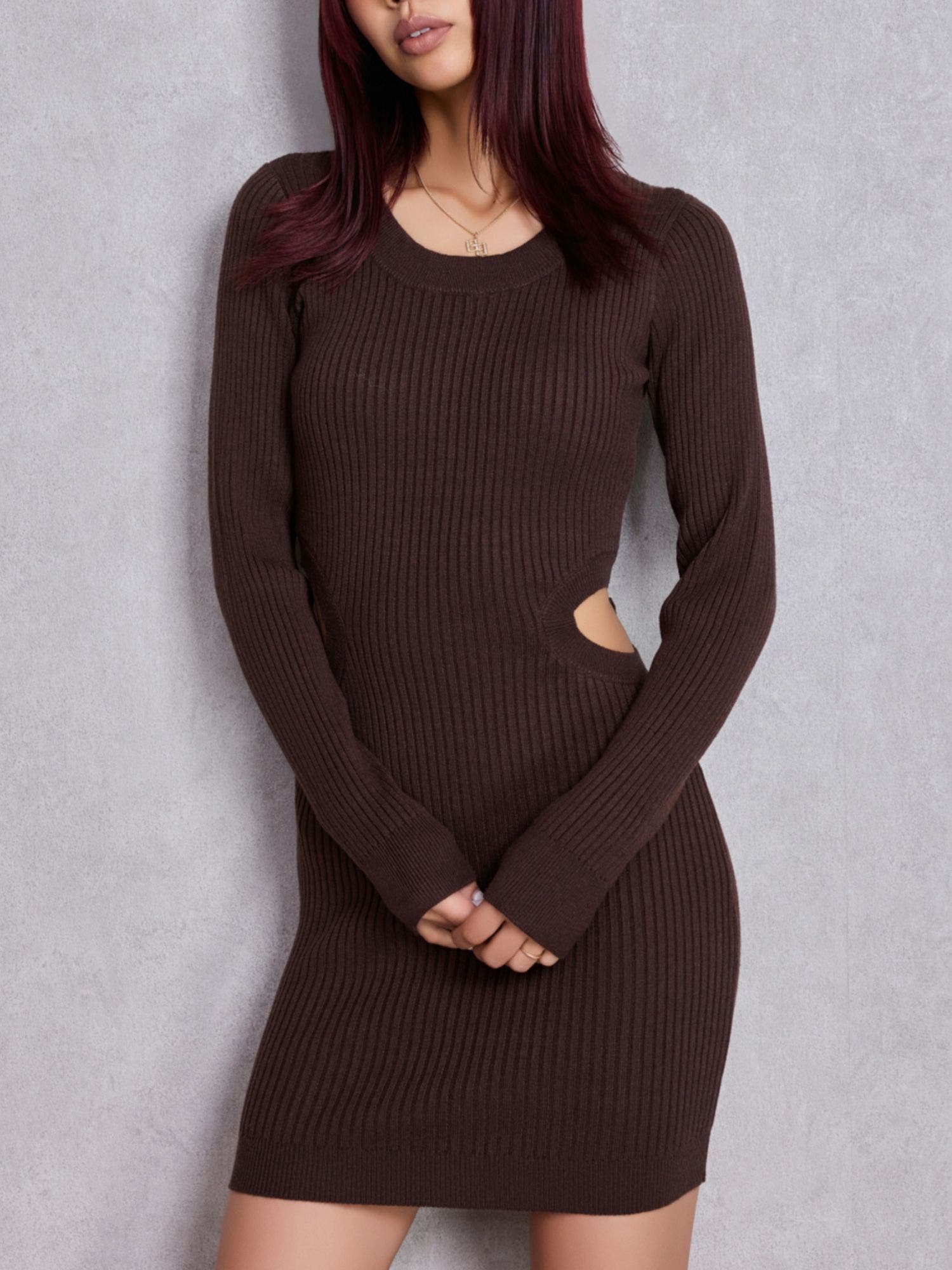 GYDAミニワンピース LONG SLEEVE SIDE OPEN ニットミニワンピース[品番：MKSW0067607