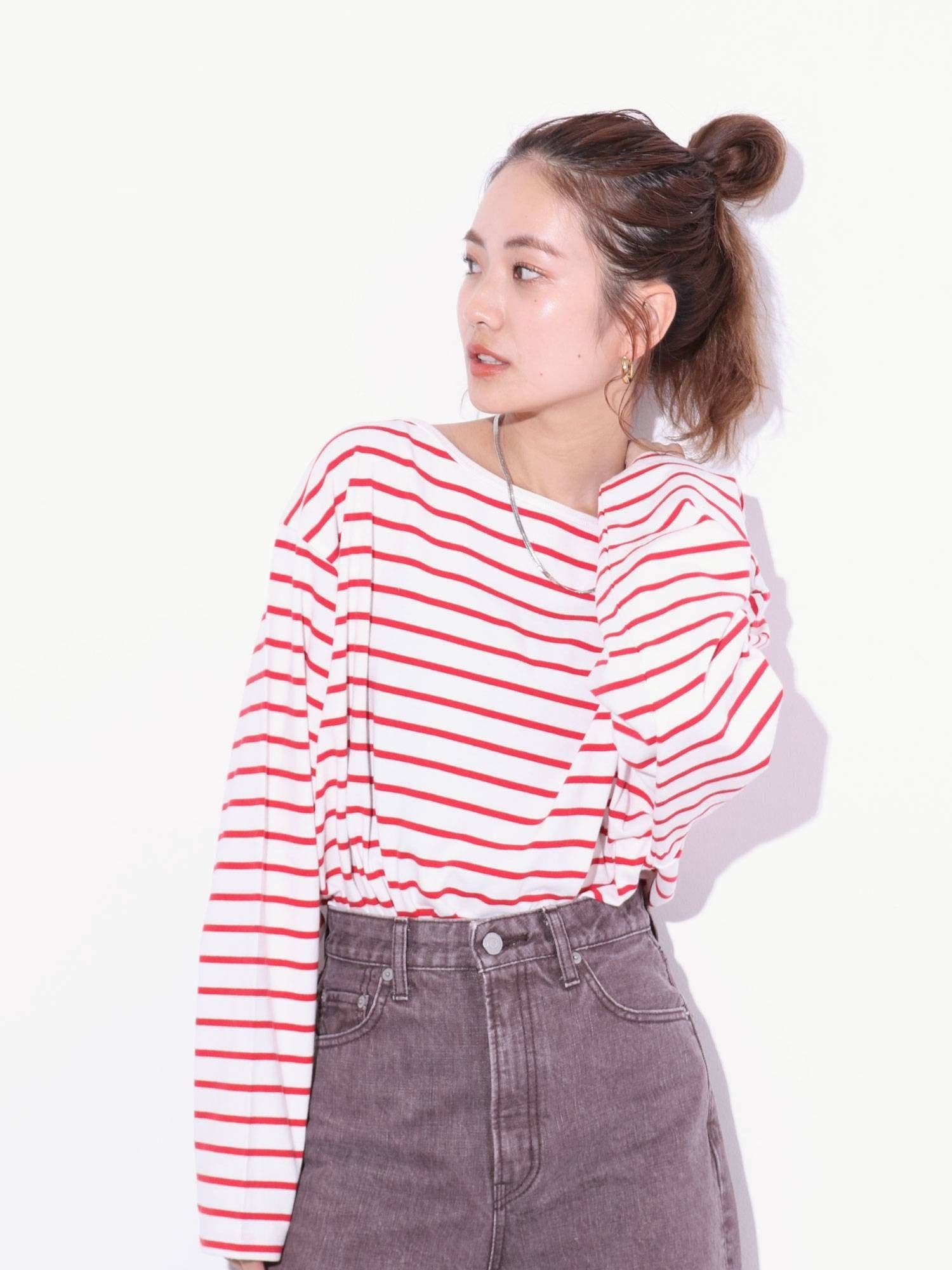 Ungrid - ﾊｲﾈｯｸﾎﾞｰﾀﾞｰﾘﾌﾞL/S Tee ボーダーロンT Ungrid - ﾊｲﾈｯｸﾎﾞｰﾀﾞｰﾘﾌﾞL/S Tee ボーダーロンTの通販 by ron