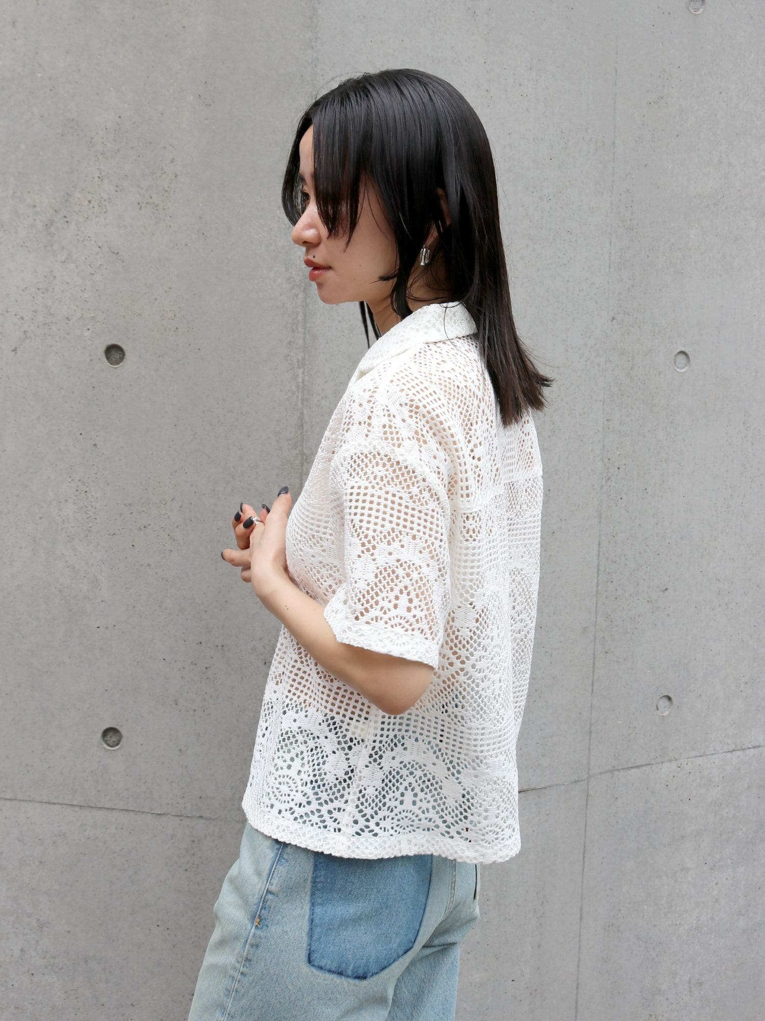 美品 Black&White ハーフジップシャツ 襟ワイヤー入り サイズ3 総柄