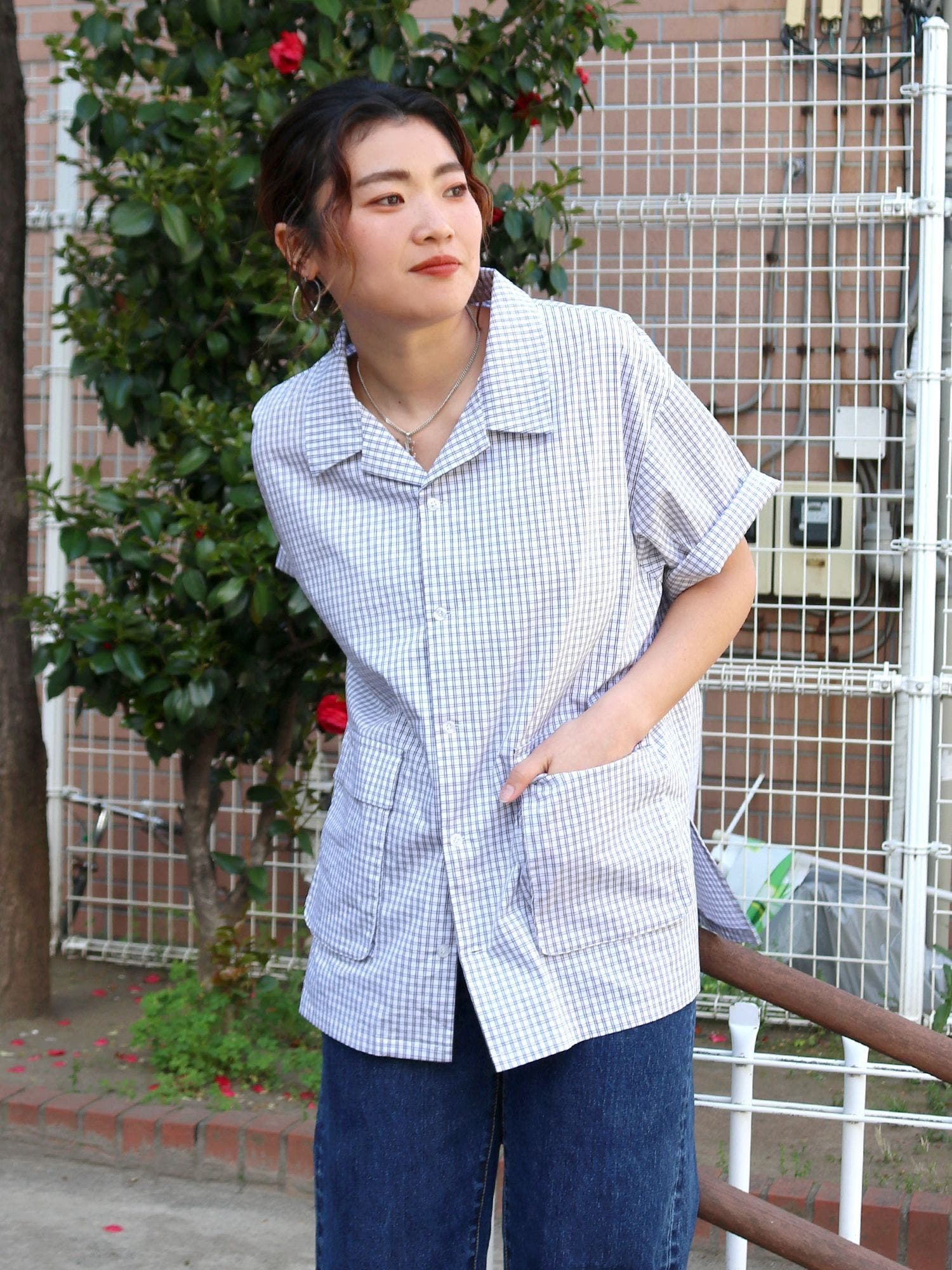 大人気新品  WEB限定】ハーフスリーブチェックルーズシャツ[品番 トップス