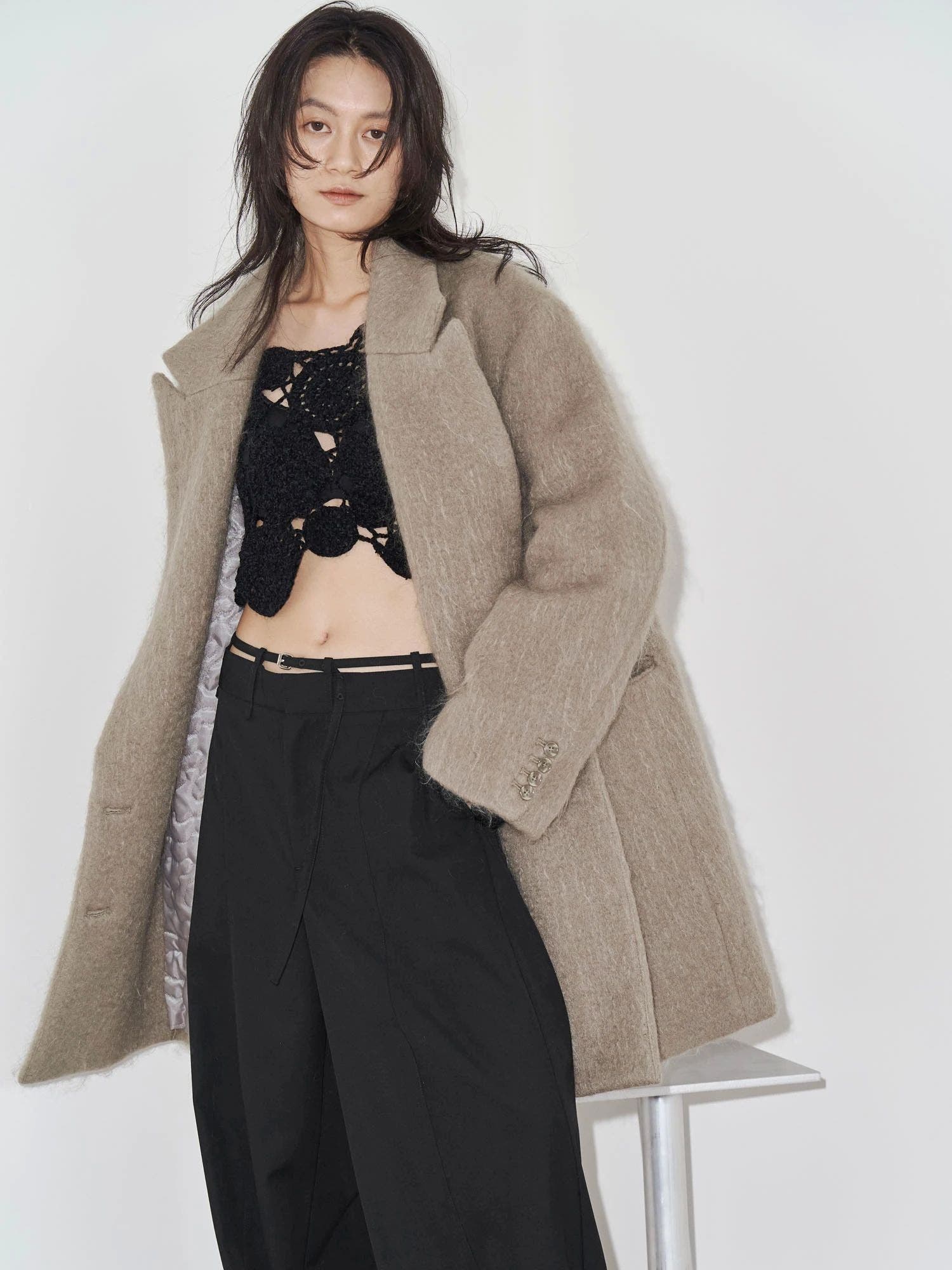 Htage】モヘア混ロングシャギービッグジャケットコート[品番 
