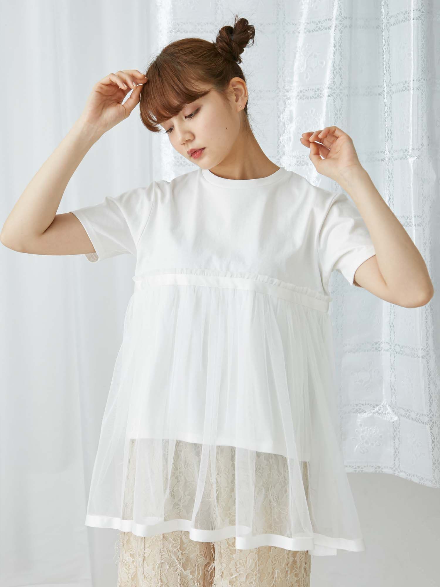 チュールレイヤードTシャツ[品番：MKSW0021116]｜merry jenny 