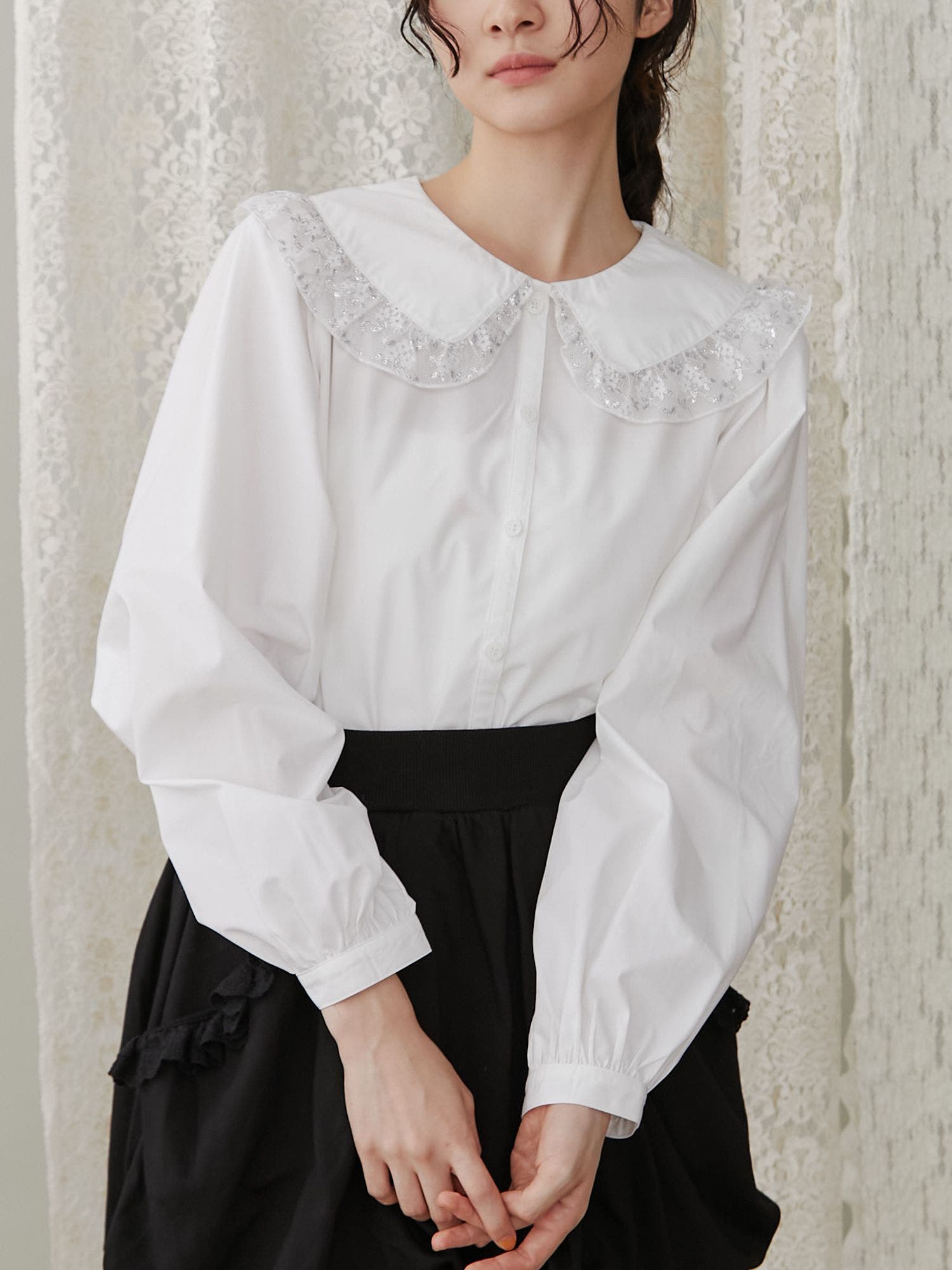 【国内正規総代理店アイテム】 twinkleレースフリルカラーブラウス[品番：MKSW0060145]｜merry トップス