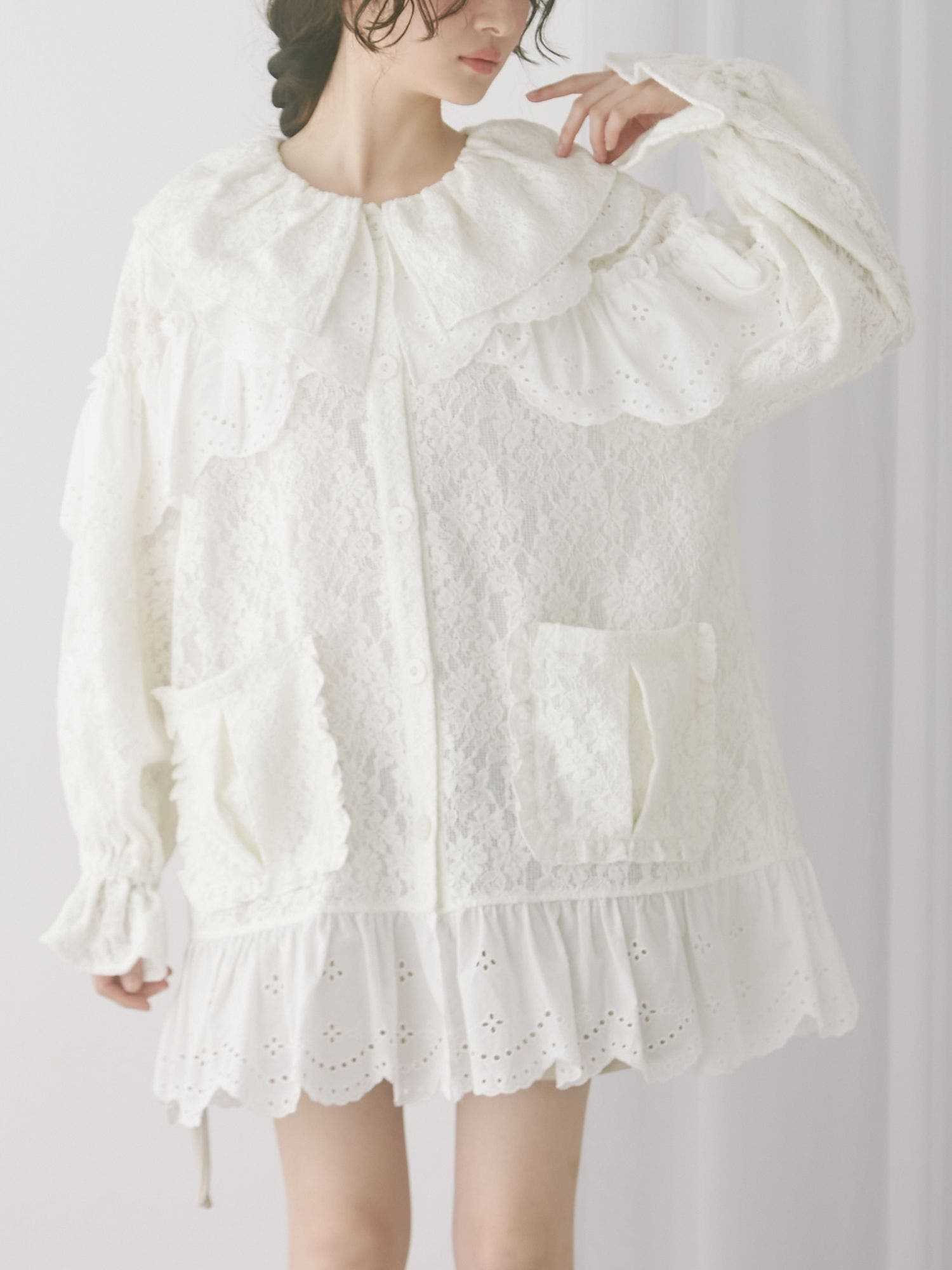 フリルフリルレースジャケット[品番：MKSW0065602]｜merry jenny