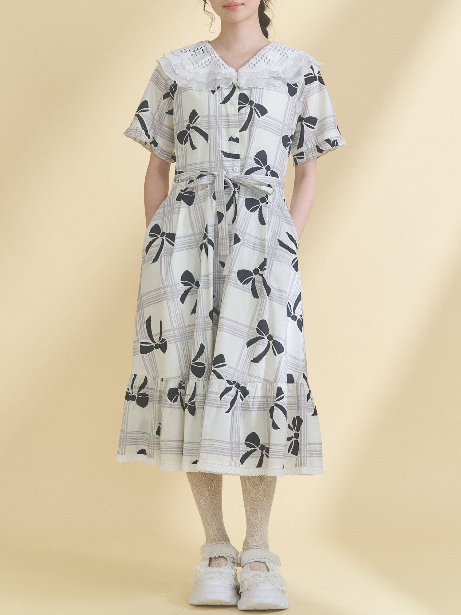 merry jenny ribbonレースカラーシャツワンピース ribbonレースカラーシャツワンピース[品番：MKSW0069470]｜merry jenny