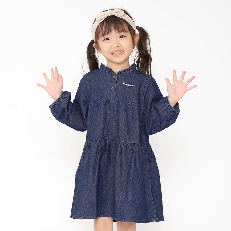デニムティアード長袖ワンピース 90cm~140cm M86300[品番 デニムティアード長袖ワンピース 90cm~140cm M86300[品番