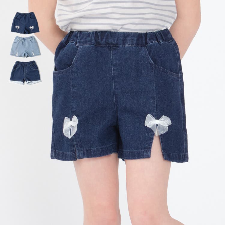 リボン・レースデニムショートパンツ 80cm～140cm N43116[品番
