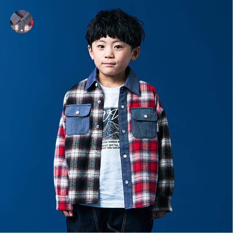 チェック柄 長袖Tシャツ 120 ハウスオンザヒル チェック柄バイカラー長袖シャツ[品番：MTIK0011942]｜こどもの森e