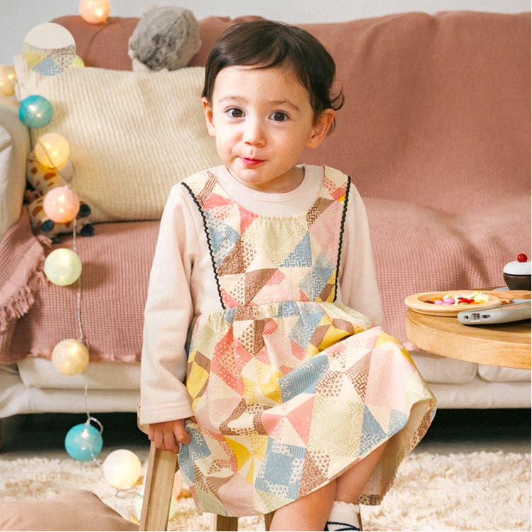 FISH&KIDS 6-7y 長袖ワンピース　パッチワーク FISH&KIDS 〈PATCHWORK DRESS〉 ハンドメイドのパッチワークが