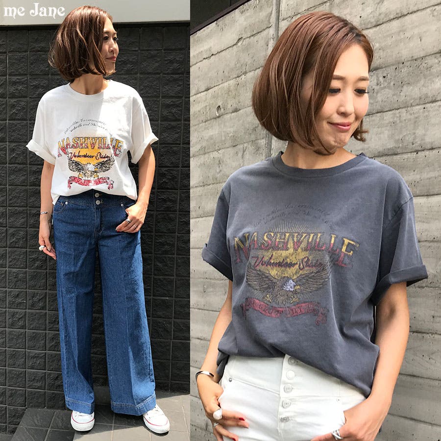 tシャツ ピグメント編み上げTEE レディース ARCADE tシャツ ピグメント加工 古着風 オーバーサイズ プリント