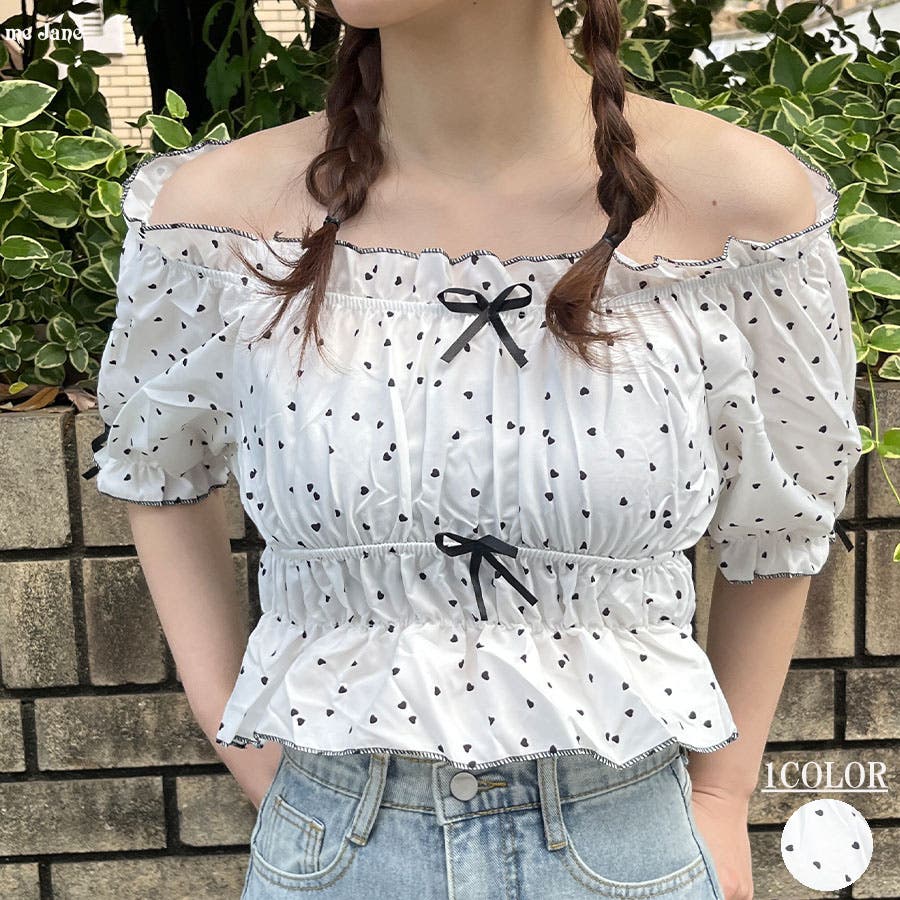 MILLY 袖リボン ショート丈 ブラウス トップス バイカラー オフショル 1.jpg