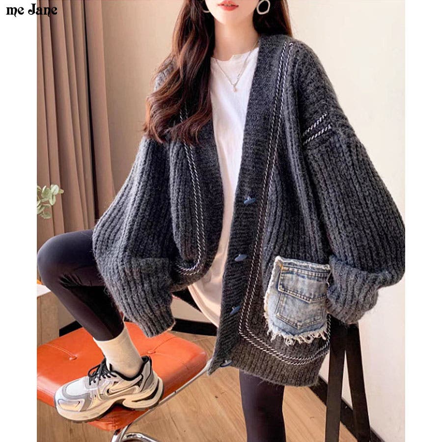 デニムポケットオーバーサイズニットカーディガン[品番：MJNW0003426