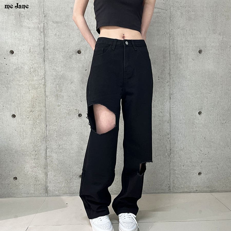 ダメージブラックデニムパンツ[品番：MJNW0003092]｜me Jane（ミー