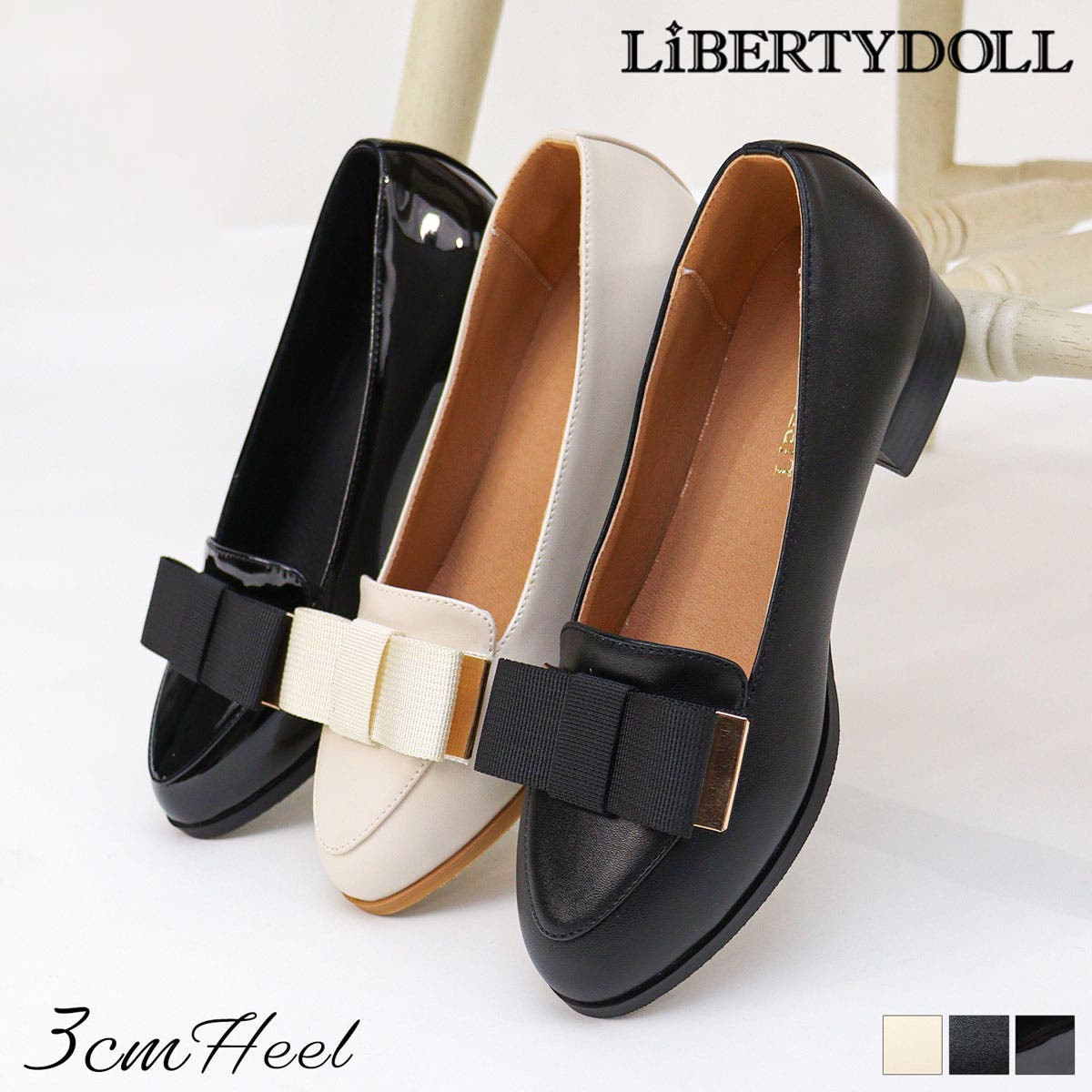 3cmヒール ワンピース オフィス フォーマル リボンローファー ☆3072