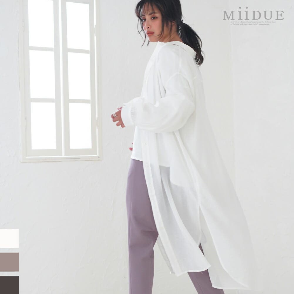 ロングシャツワンピース トップス ワンピース ストライプ 長袖