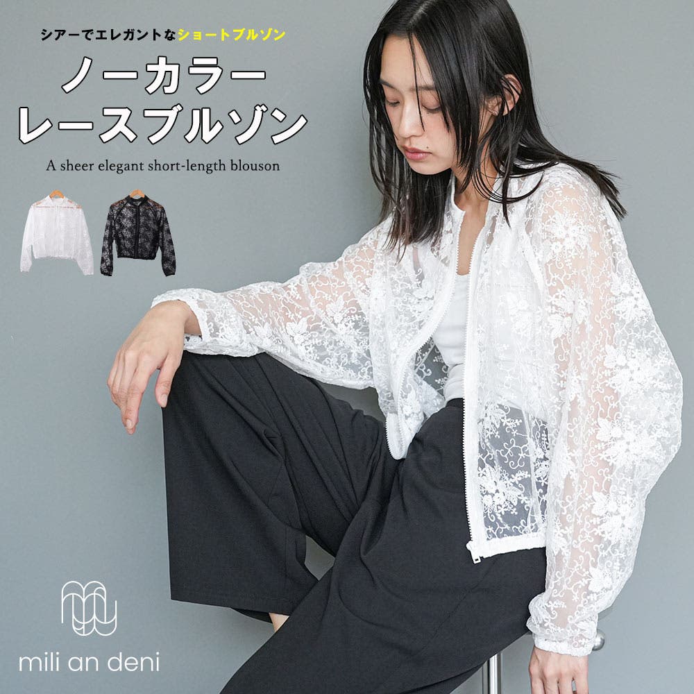 アナイ　総レースジップアップブルゾン　ノーカラー　36 SHIPS any ジャケット ノーカラージャケット any:「手洗い可能」ダブル