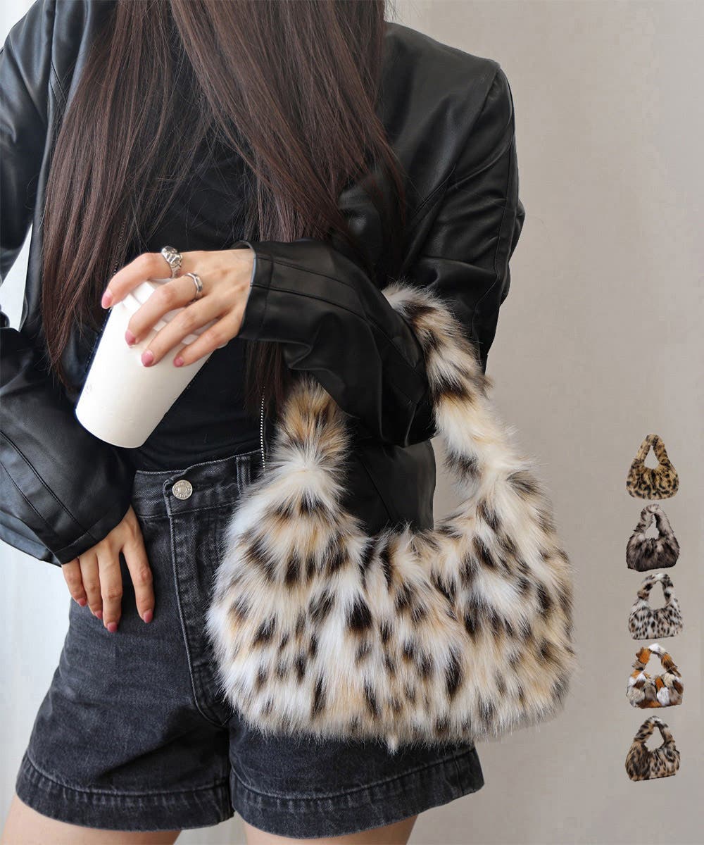 ふわふわフェイクファーバッグ アニマル柄[品番：II000013366