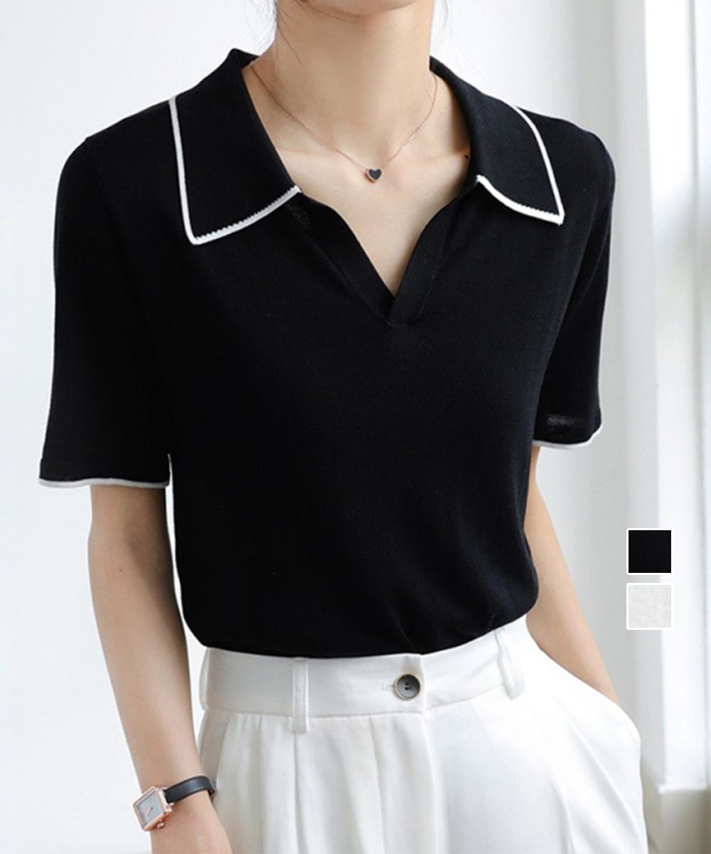 2.4万♡超美品♡ レザレクション 2024年 半袖 ポロシャツ レディース L 半袖 ポロシャツ レディース ニット夏服[品番：II000012741