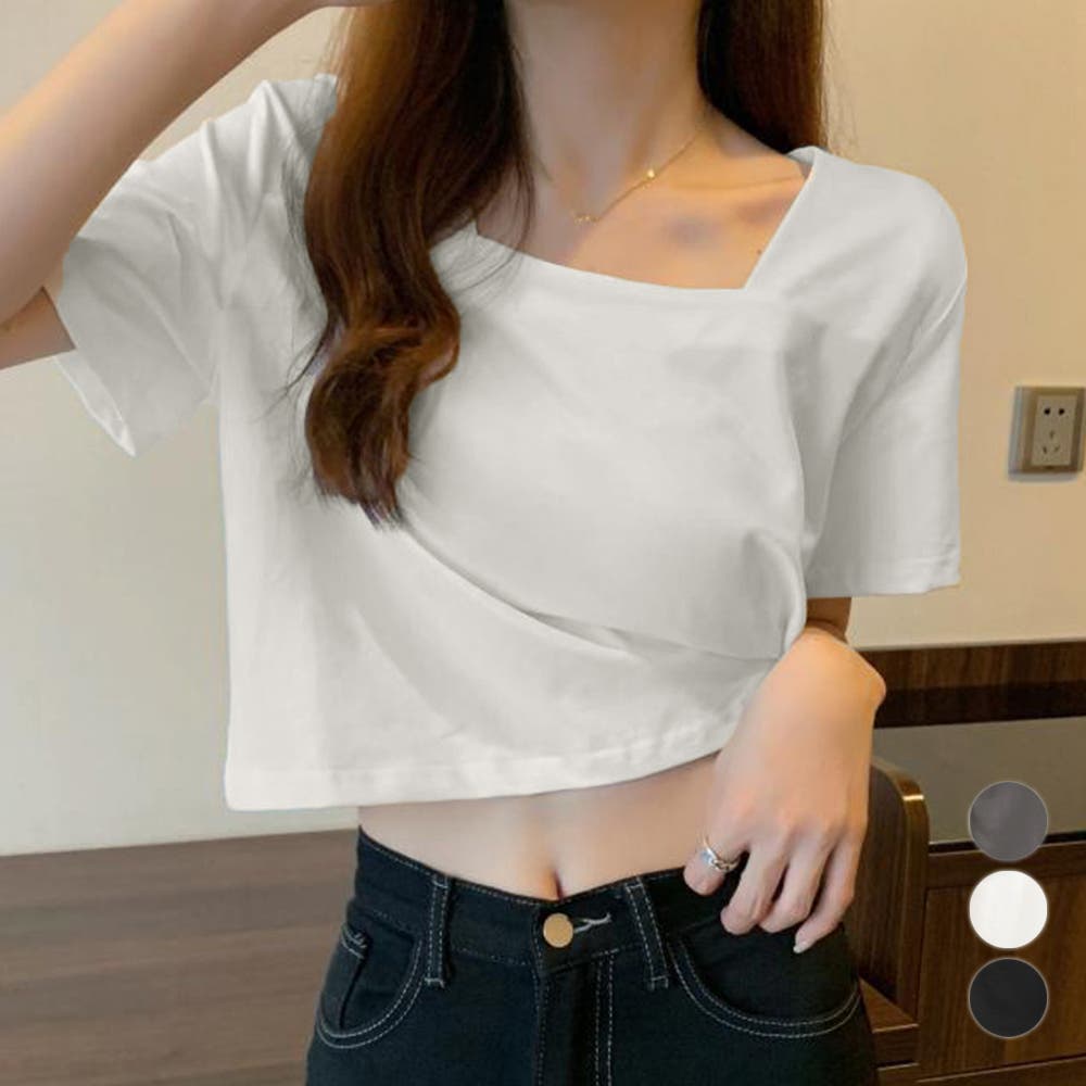 ショート丈Tシャツ レディース 半袖韓国[品番：II000010393