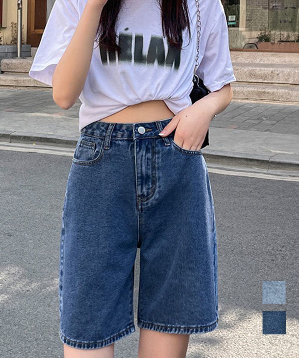 デニムパンツ ショート丈 ジーンズ 美脚[品番：II000011777
