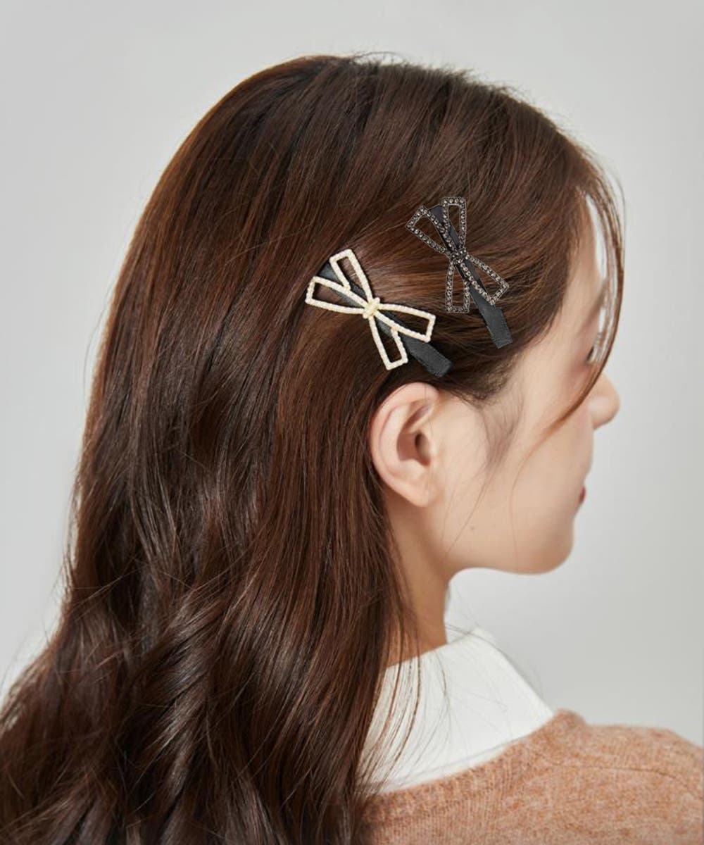 ヘアクリップ2個組リボンワニクリップミニ[品番：II000013638