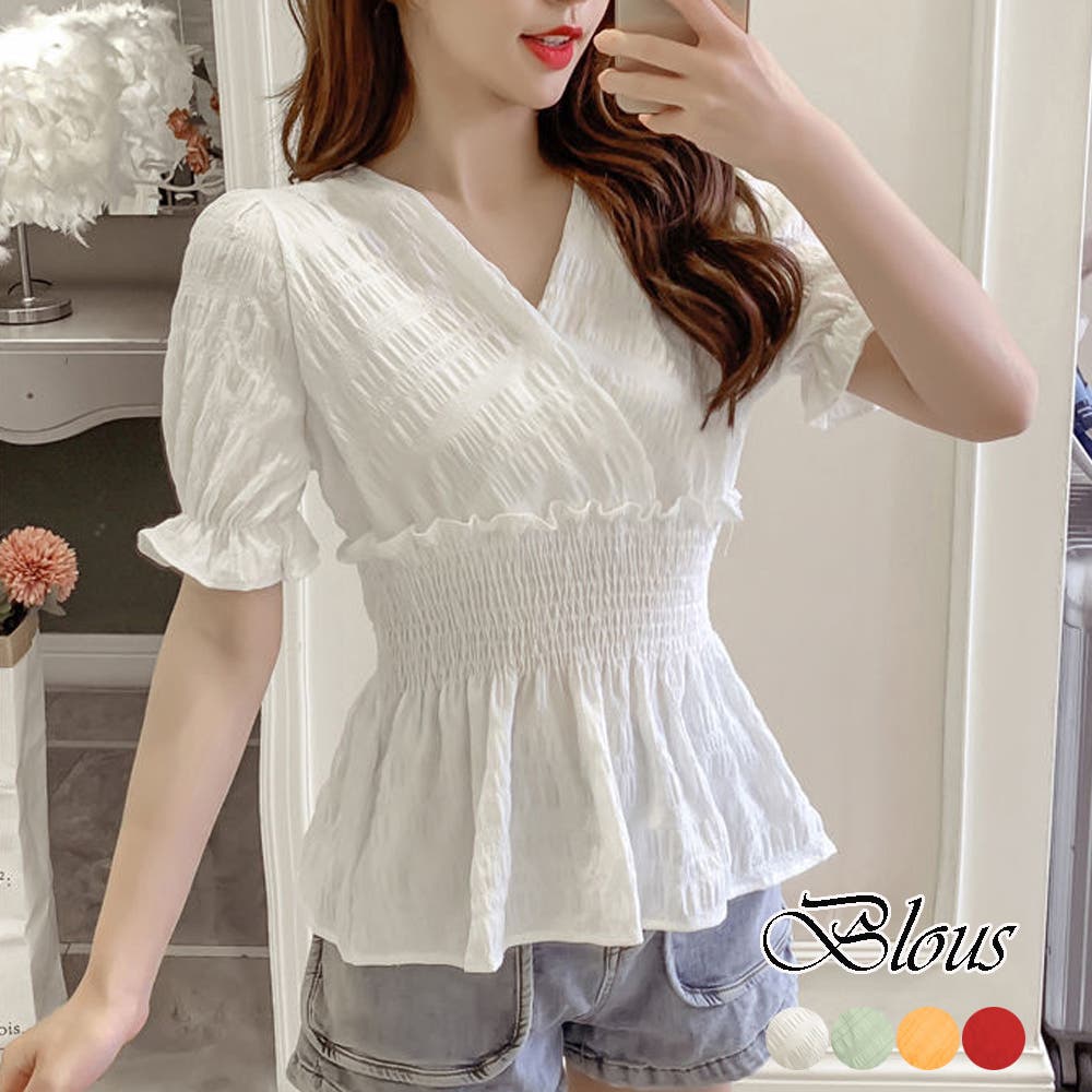 新品M-PREMIER COUTURE Vネック半袖ペプラムニット（M-premier