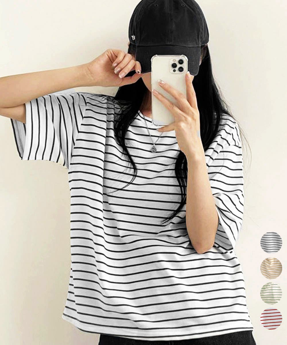 ボーダー柄tシャツ レディース 半袖夏服[品番：II000012606