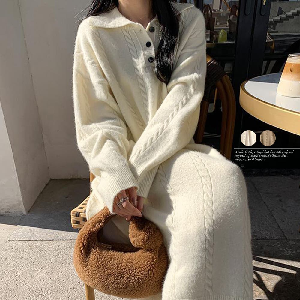 ケーブル編み ニットワンピース 韓国秋冬[品番：II000011087