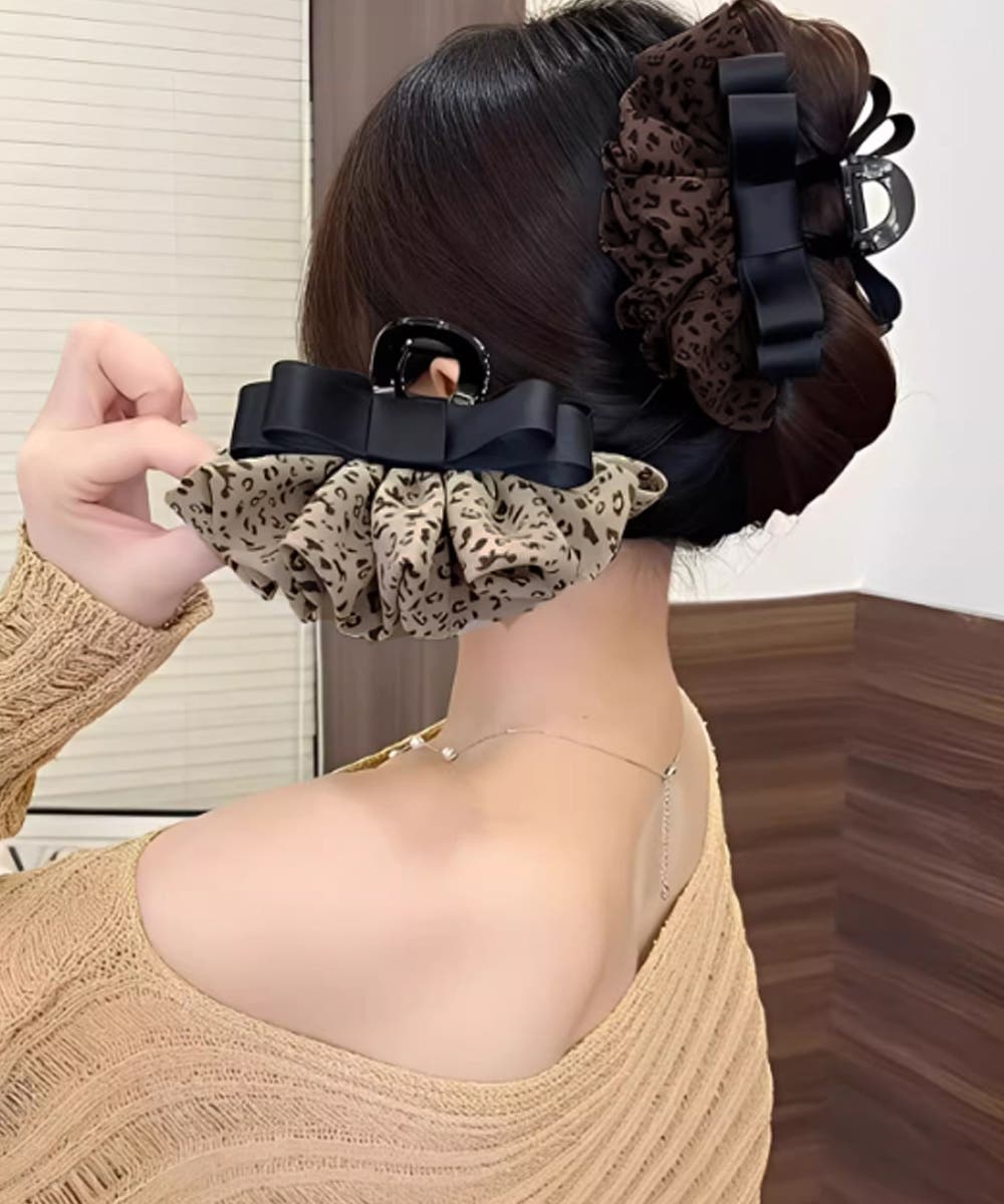 フリルリボン バンスクリップ ヒョウ柄[品番：II000013491