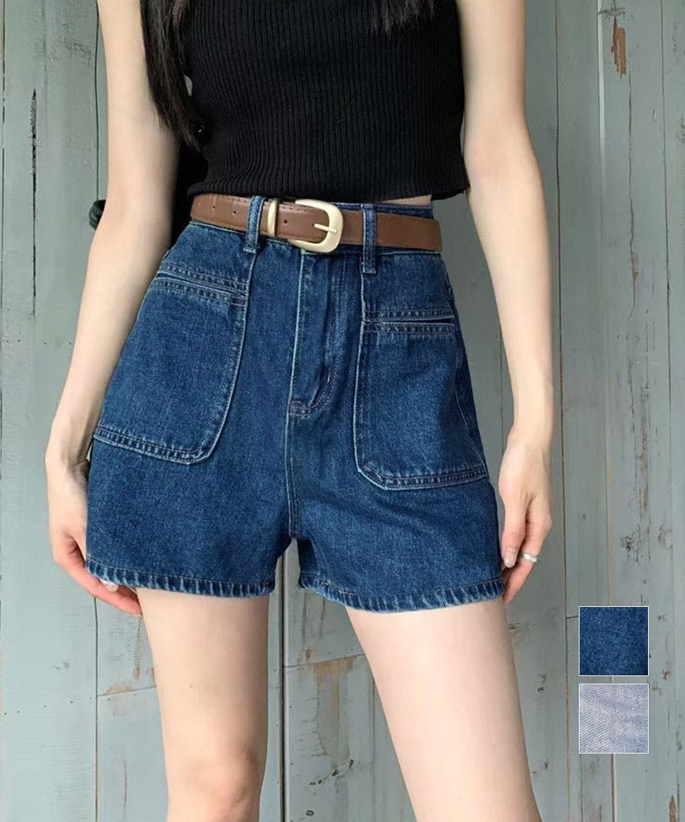 minimini☆です¨̮ )/ デニムショートパンツ ハイウエスト美脚夏[品番：II000012518