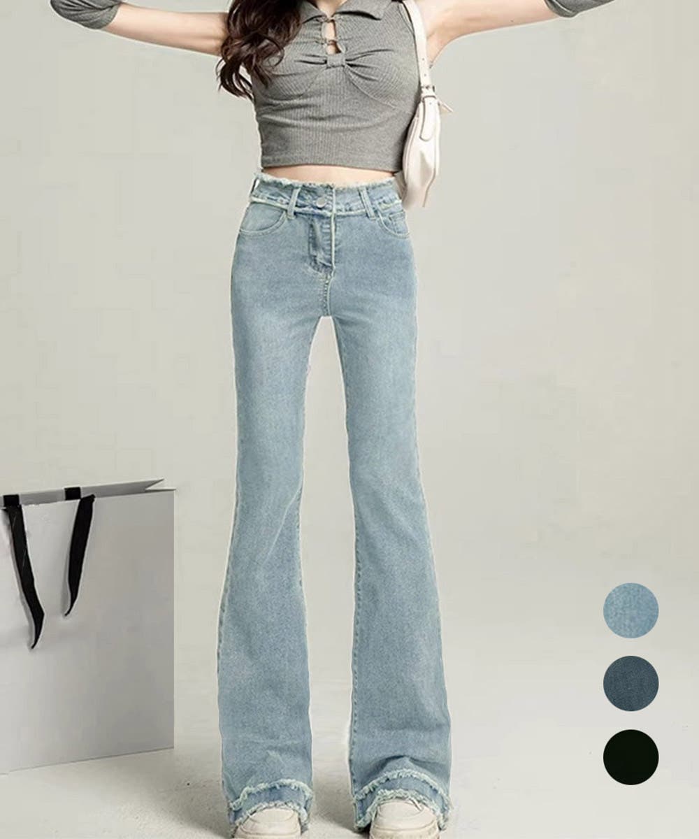 フリンジ フレアパンツ デニムパンツ[品番：II000012263