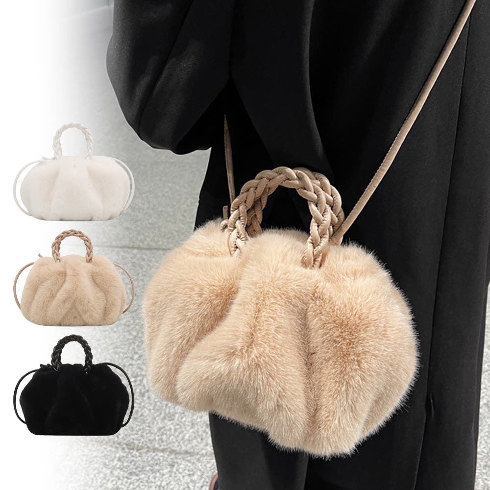 ショルダーバッグ 巾着ふわふわ 斜めがけ[品番：II000011030