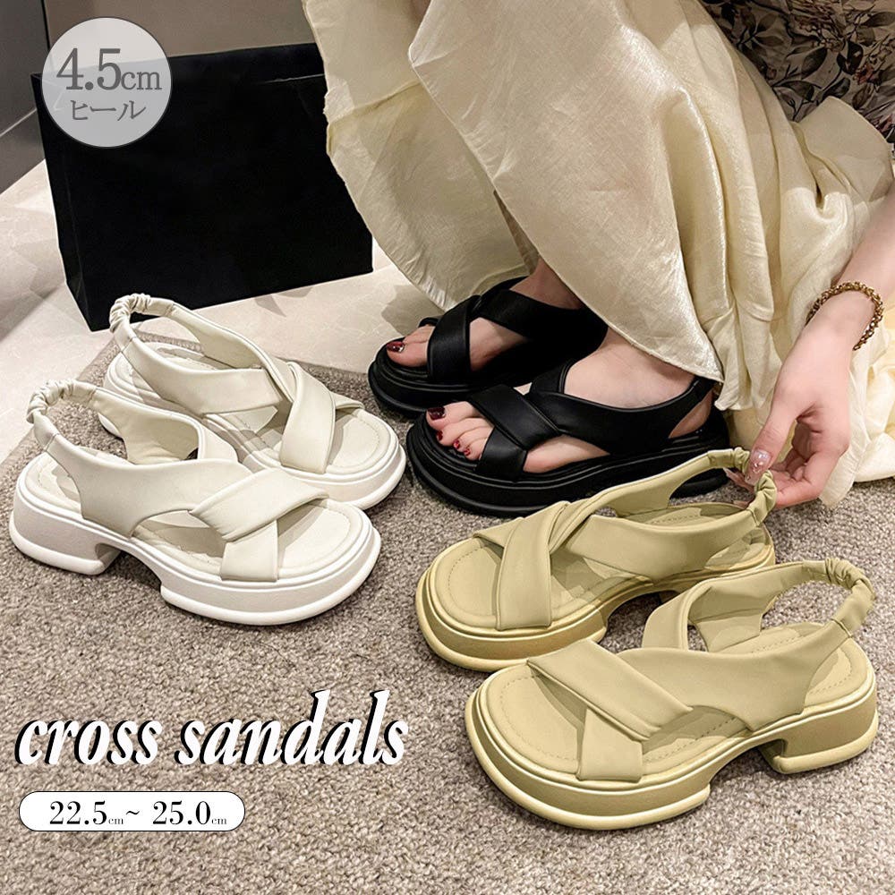 HUMANT 韓国ブランド ボリュームクロスデザイン サンダル 定価40000円 厚底サンダル クロスベルト 美脚 韓国夏[品番：II000010403