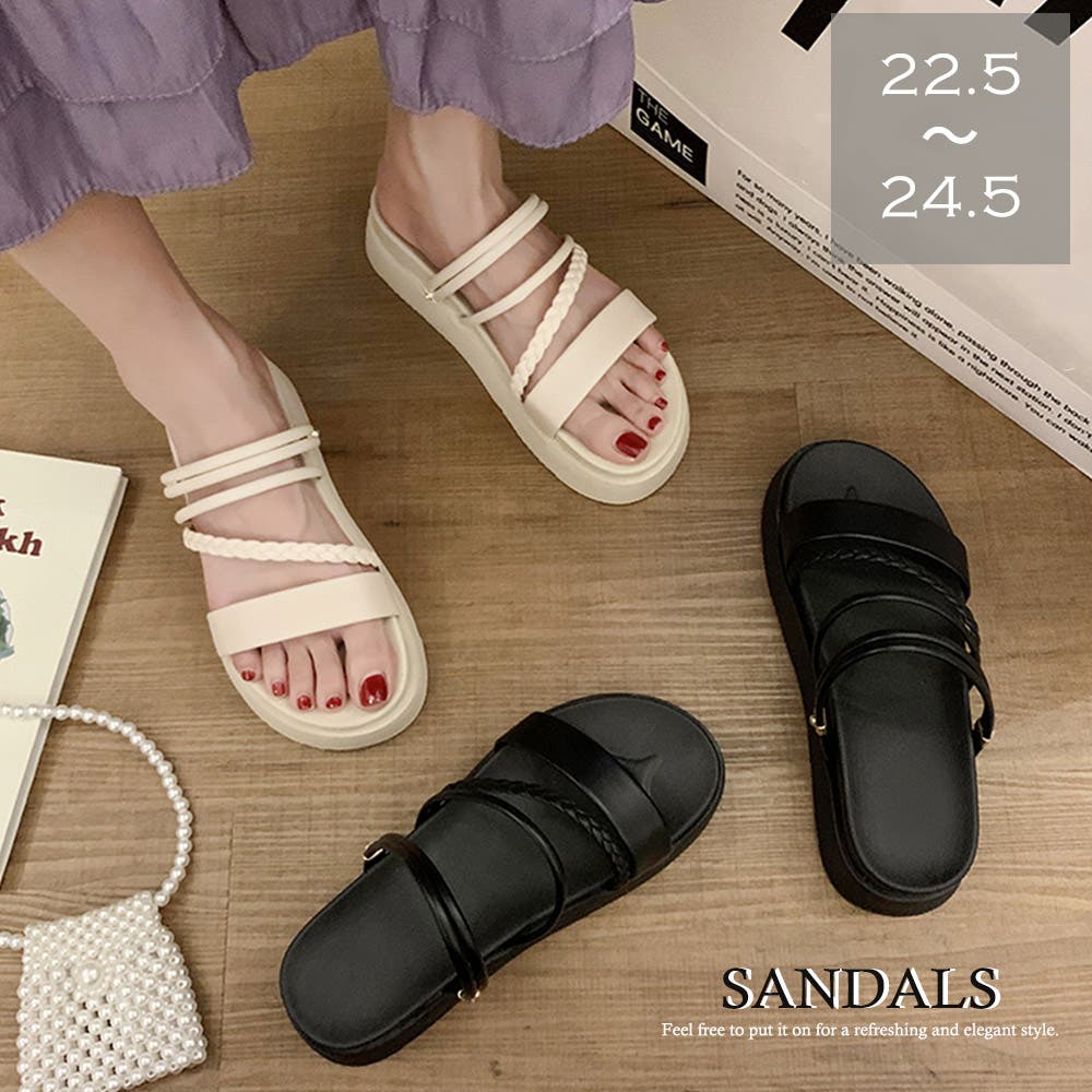 厚底サンダル レディース 編み 全2色[品番：II000008569