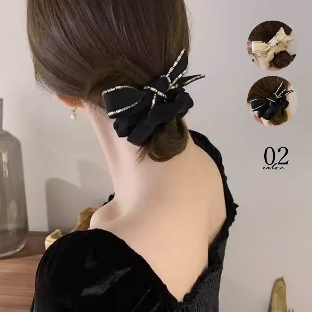 リボンシュシュ キラキラヘアゴム 蝶結び[品番：II000010879