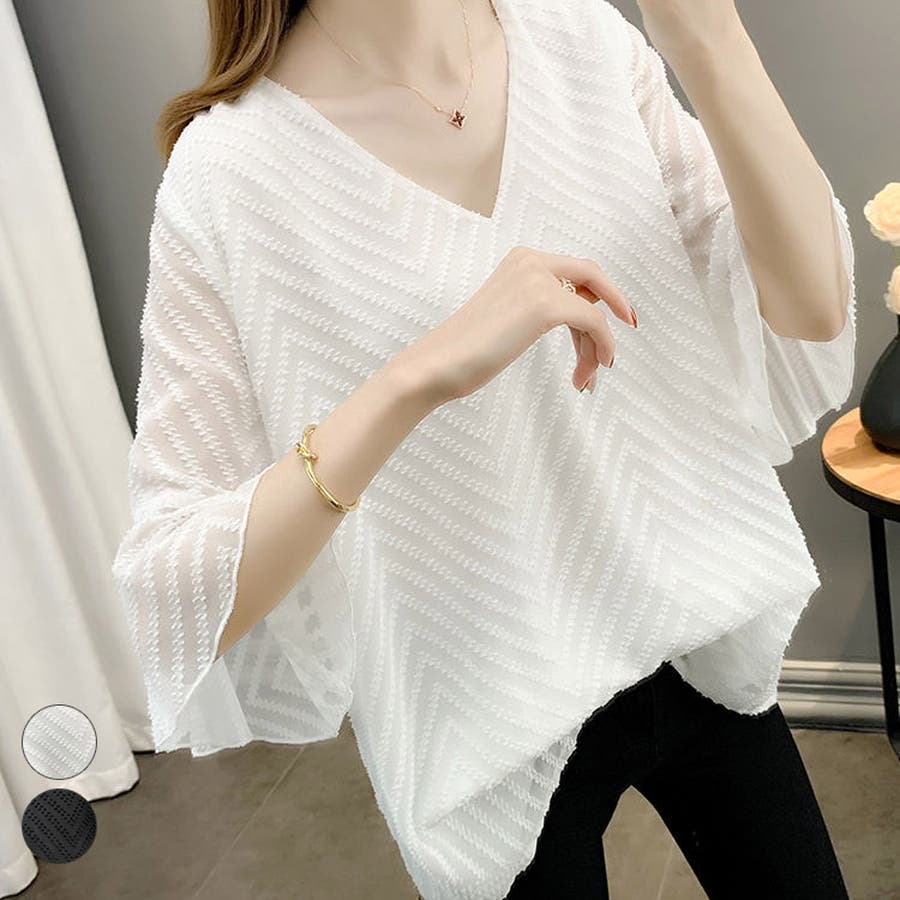 シフォン トップス フリル袖 レディース [品番：TKYW0000101