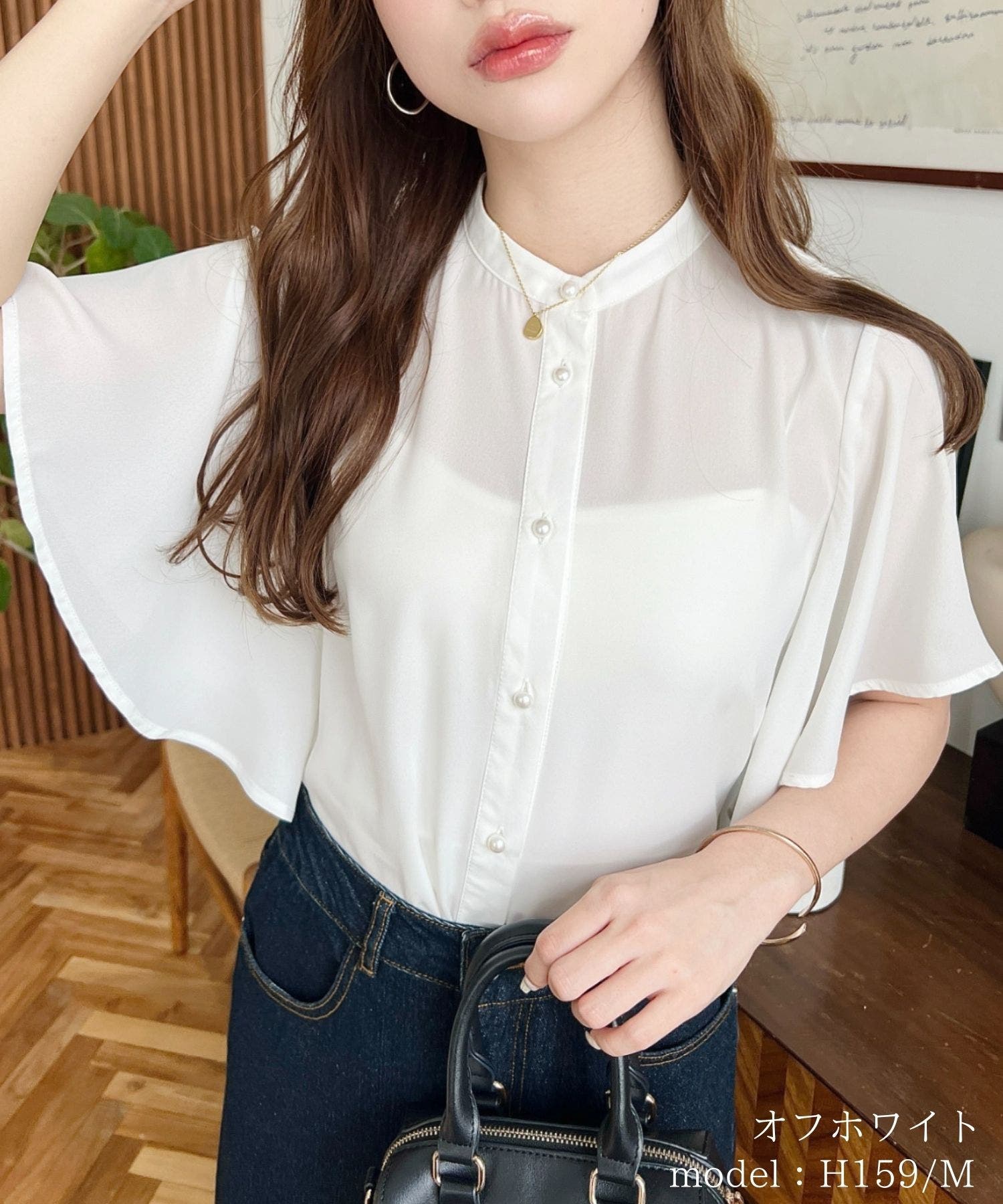 【美品】ローブブラン　ケープスリーブ シフォンブラウス　ツイストタイ　Aライン Cape sleeve Chiffon Blouse – L'AUBE BLANC