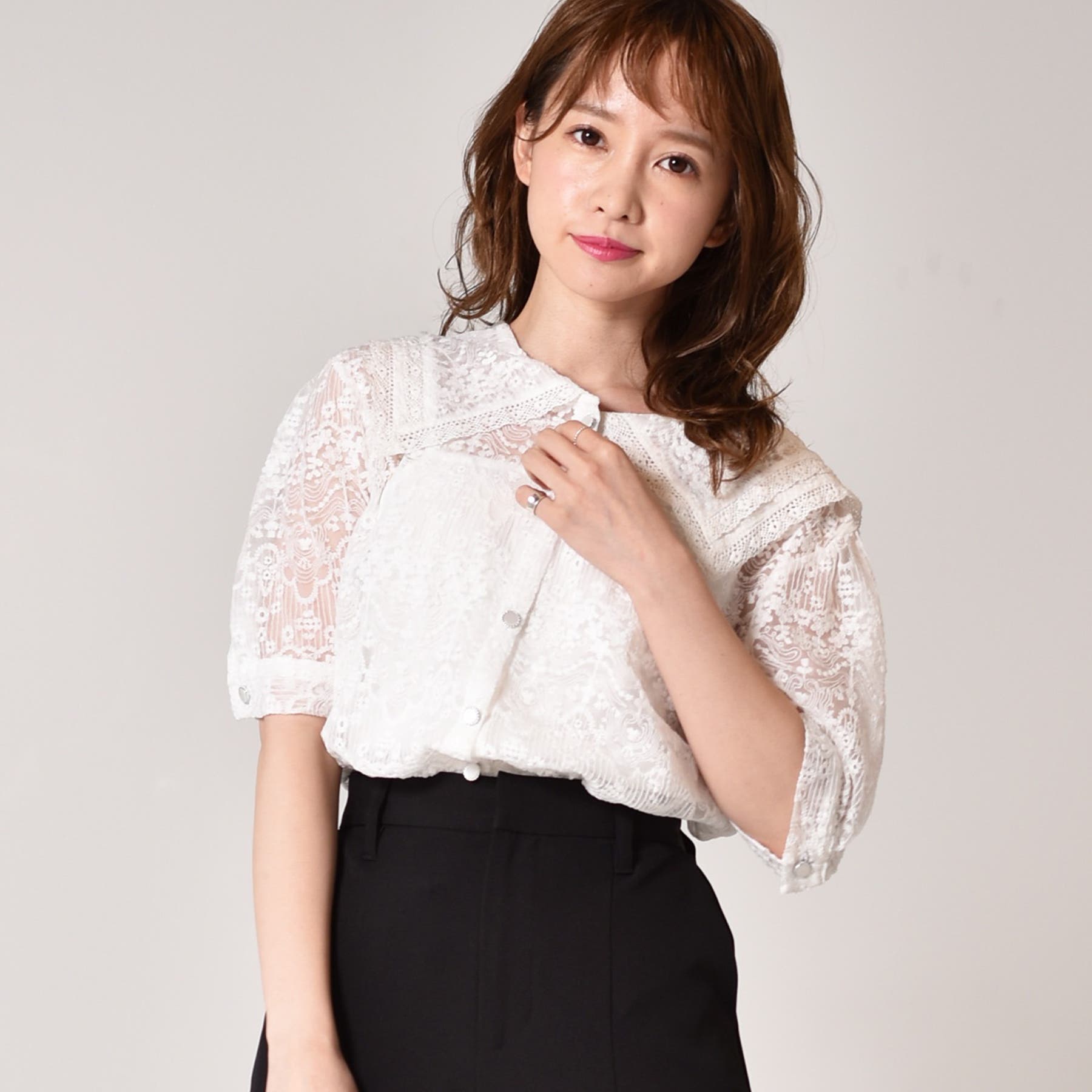 8/21限定価格✨️45R✨️半袖レースフリルカットソーM セール】レースフリルオフショルダー（Tシャツ/カットソー