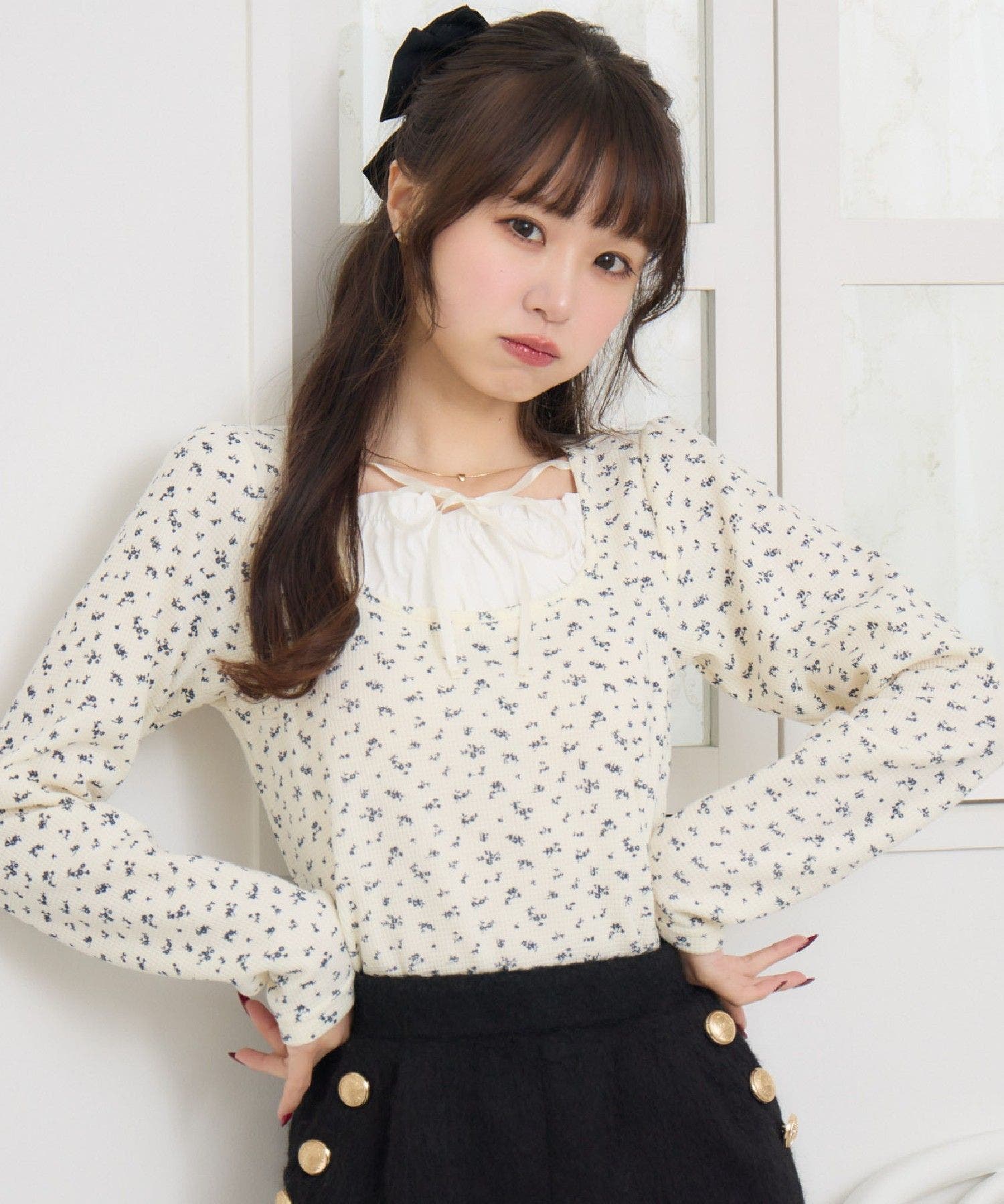リボン付きワッフルCT[品番：RTGW0008698]｜RETRO GIRL（レトロ