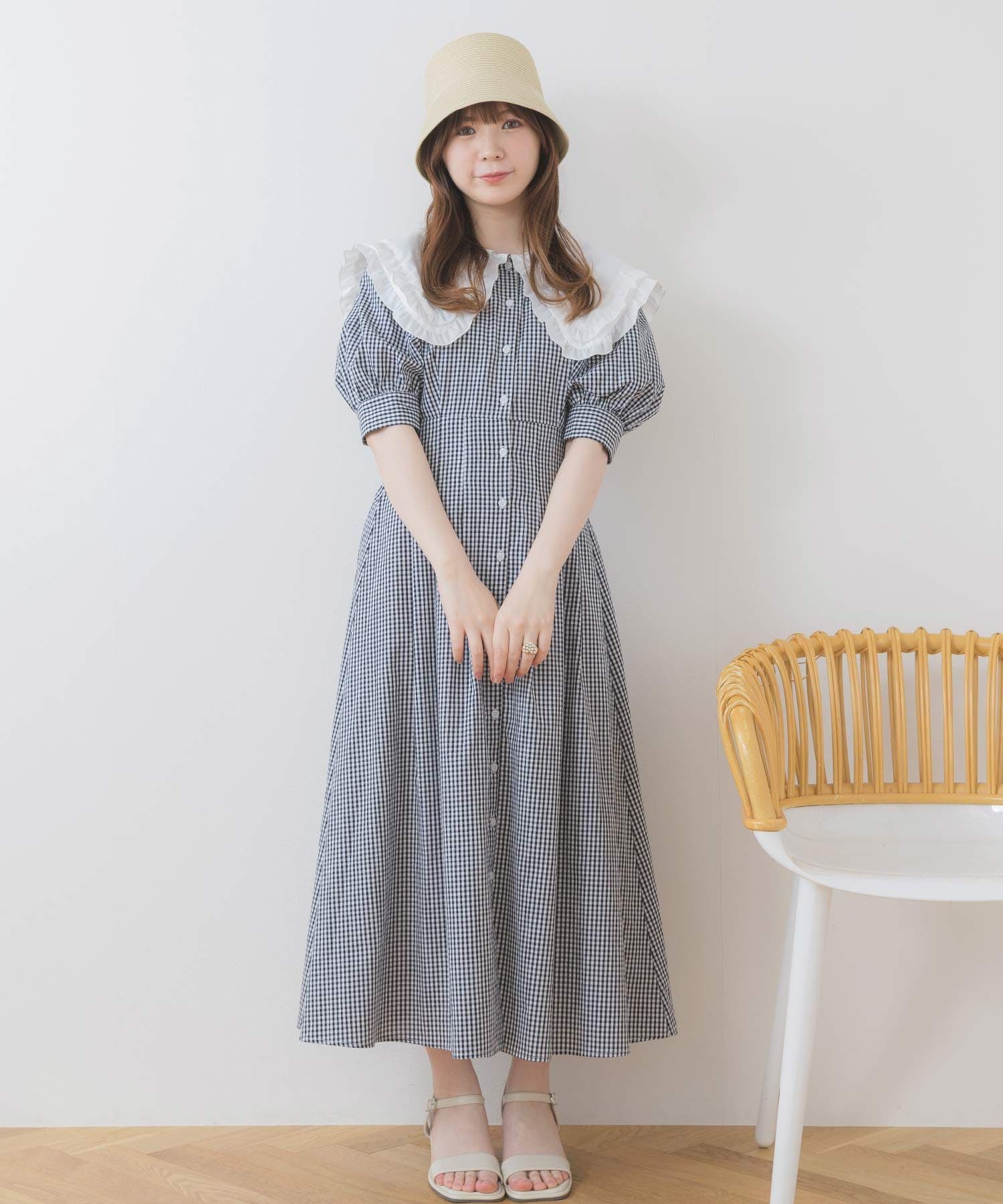 りぼん付きスタンドカラークラシカルフラワープリントマーメイド
