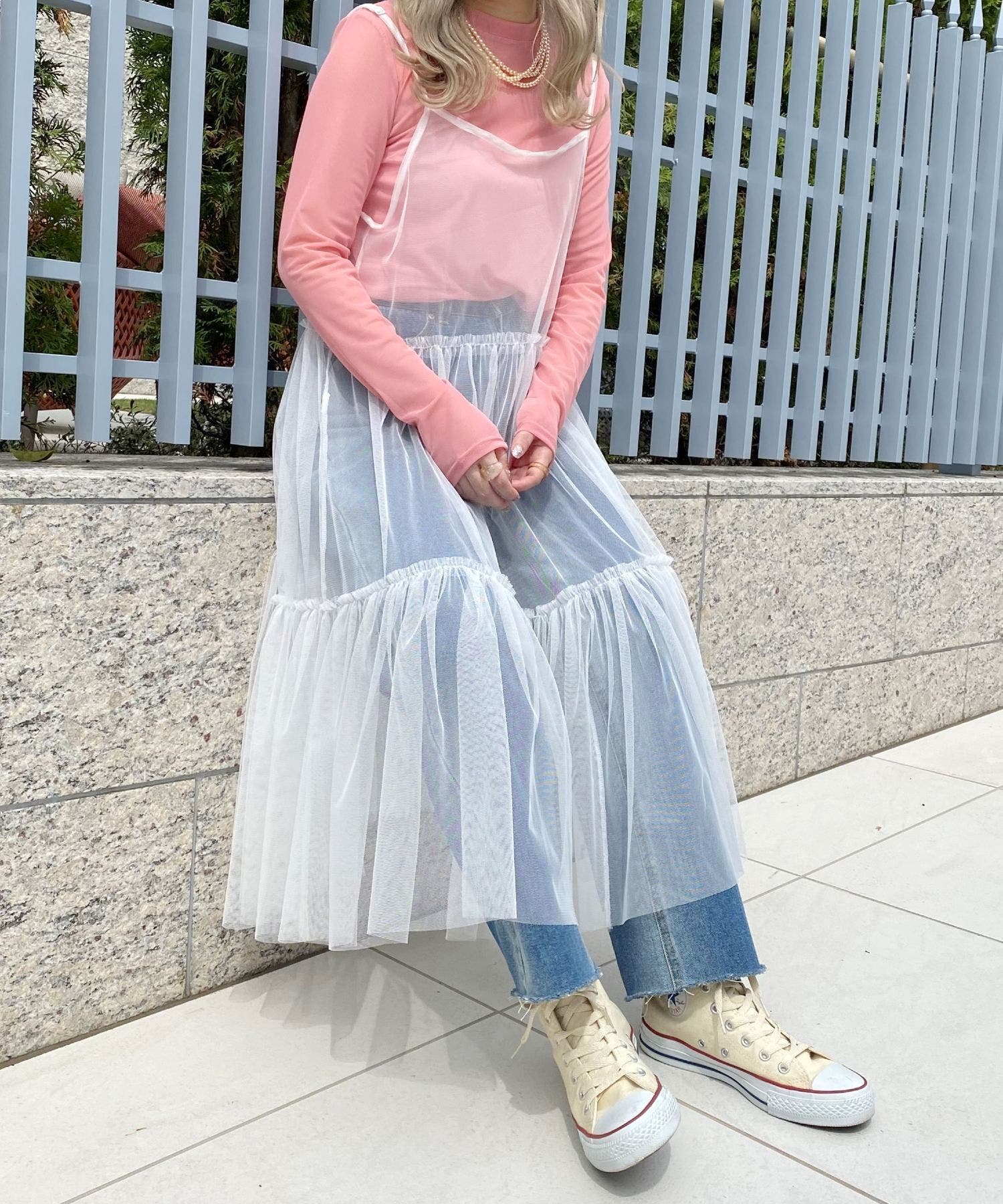 未使用　h.NAOTO　GRAMM　レインボー　キャミワンピ　チュール　染物 未使用 h.NAOTO GRAMM レインボー キャミワンピ チュール 染物